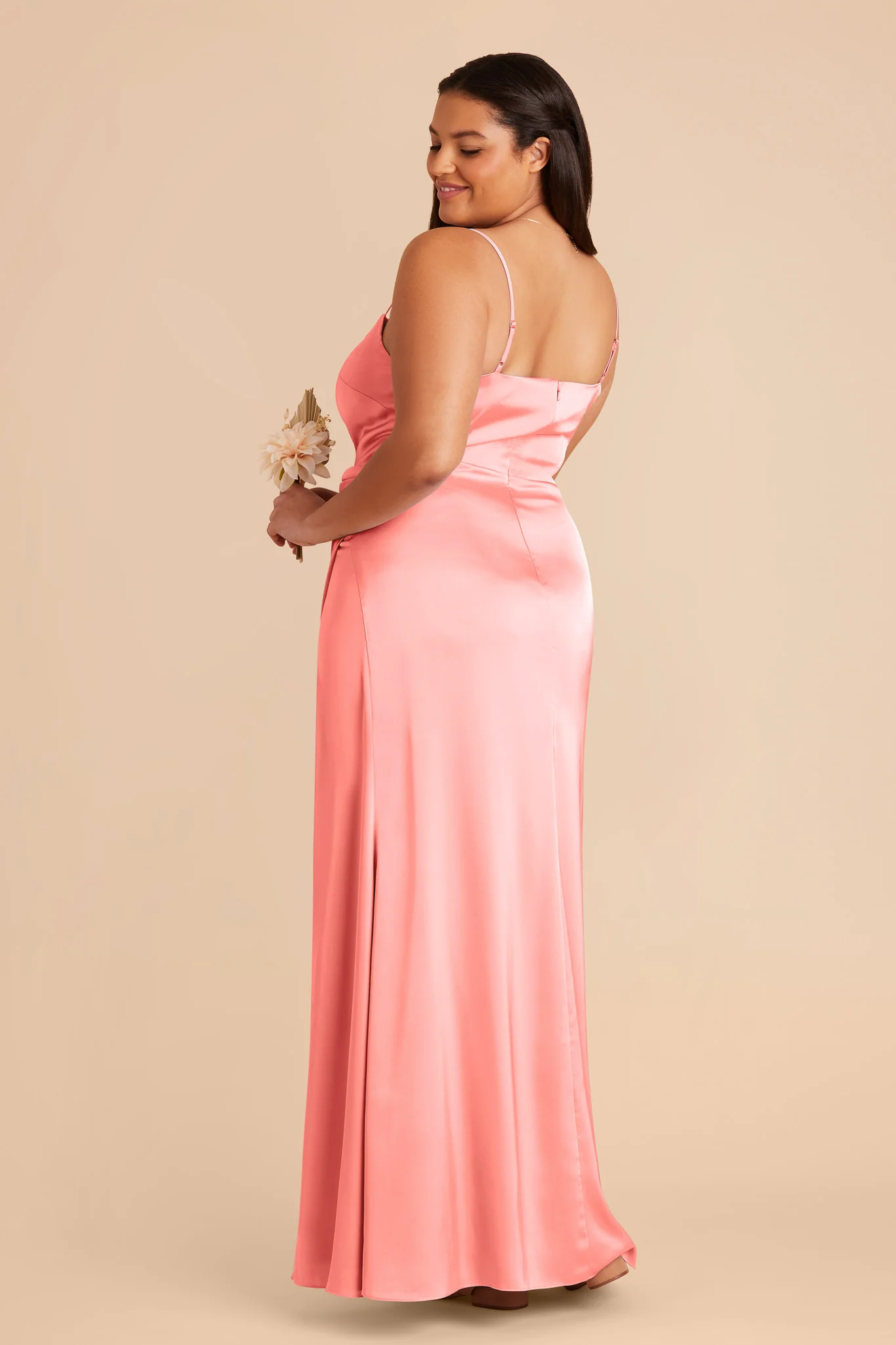 Jennifer Matte Satin Dress - Coral Pink - Image 8