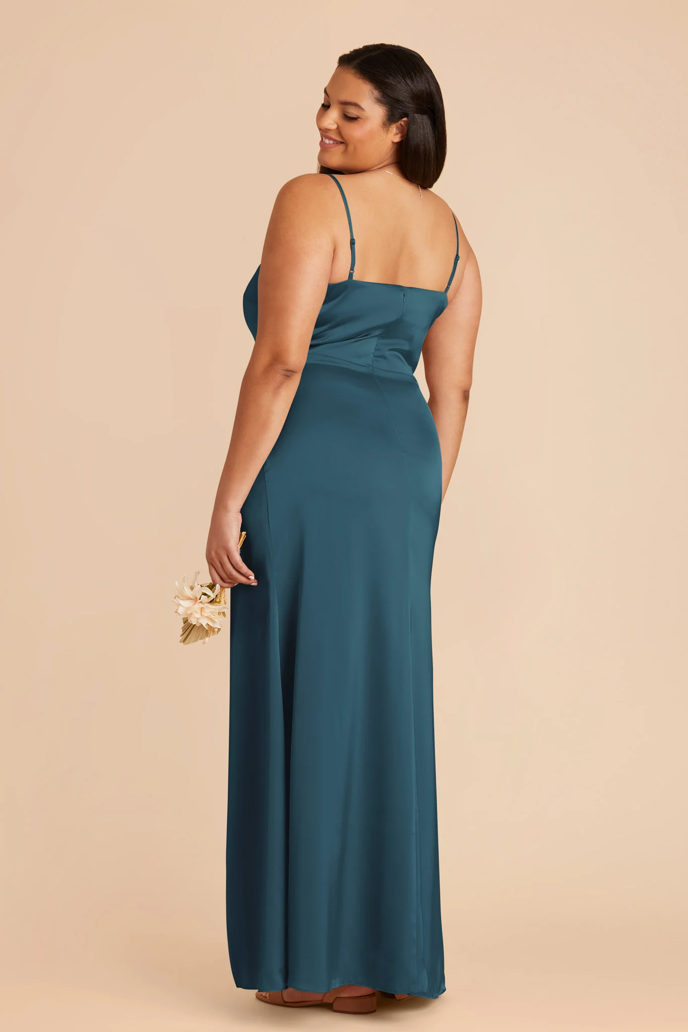 Jennifer Matte Satin Dress - Dark Teal - Image 8