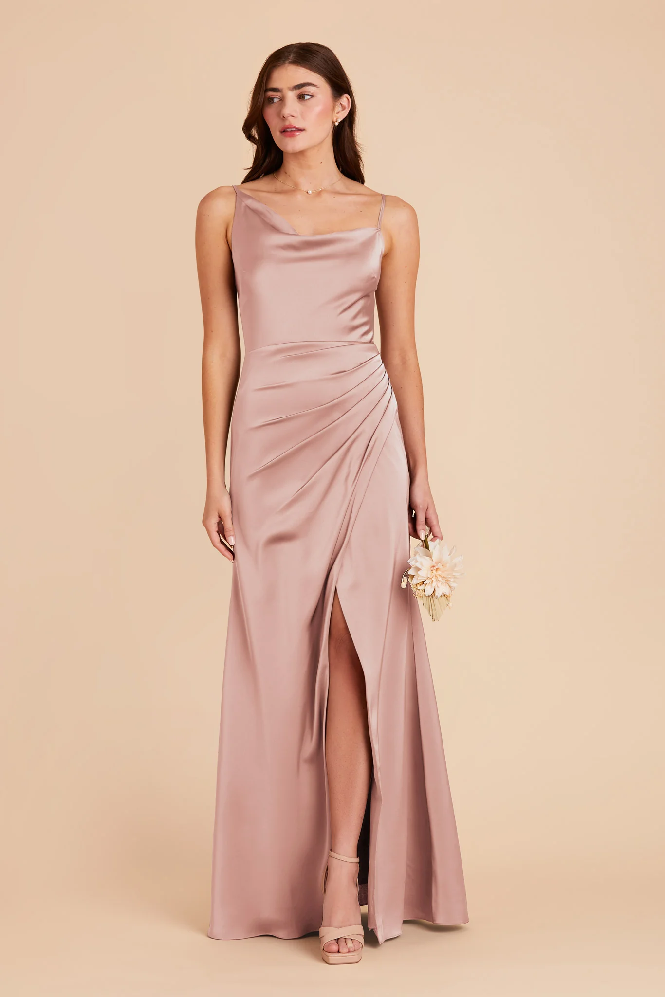 Jennifer Matte Satin Dress - English Rose - Image 3