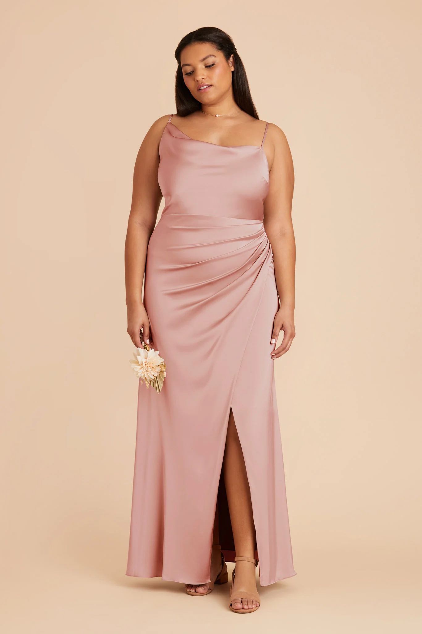 Jennifer Matte Satin Dress - English Rose - Image 7