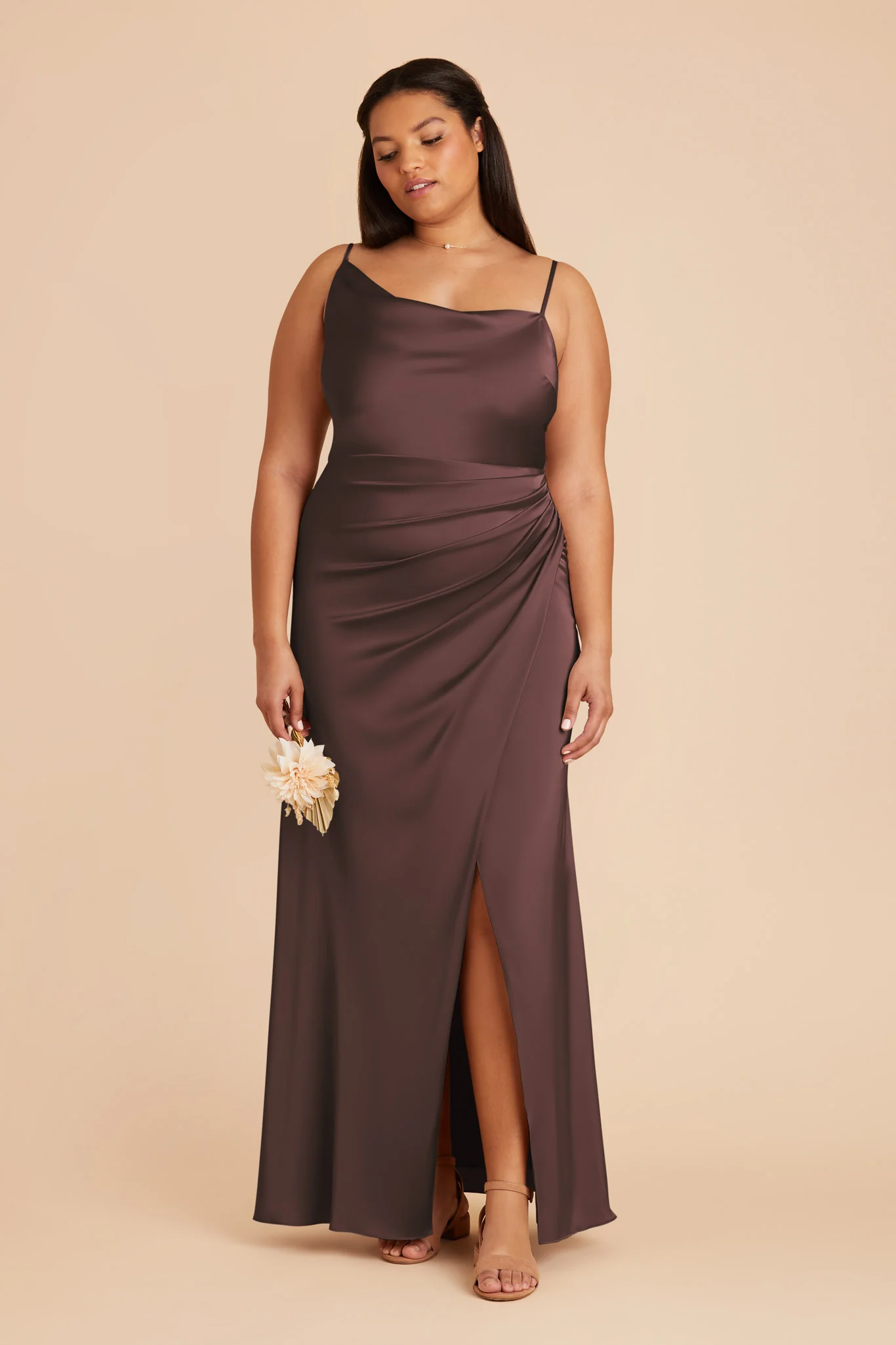 Jennifer Matte Satin Dress - Espresso - Image 2