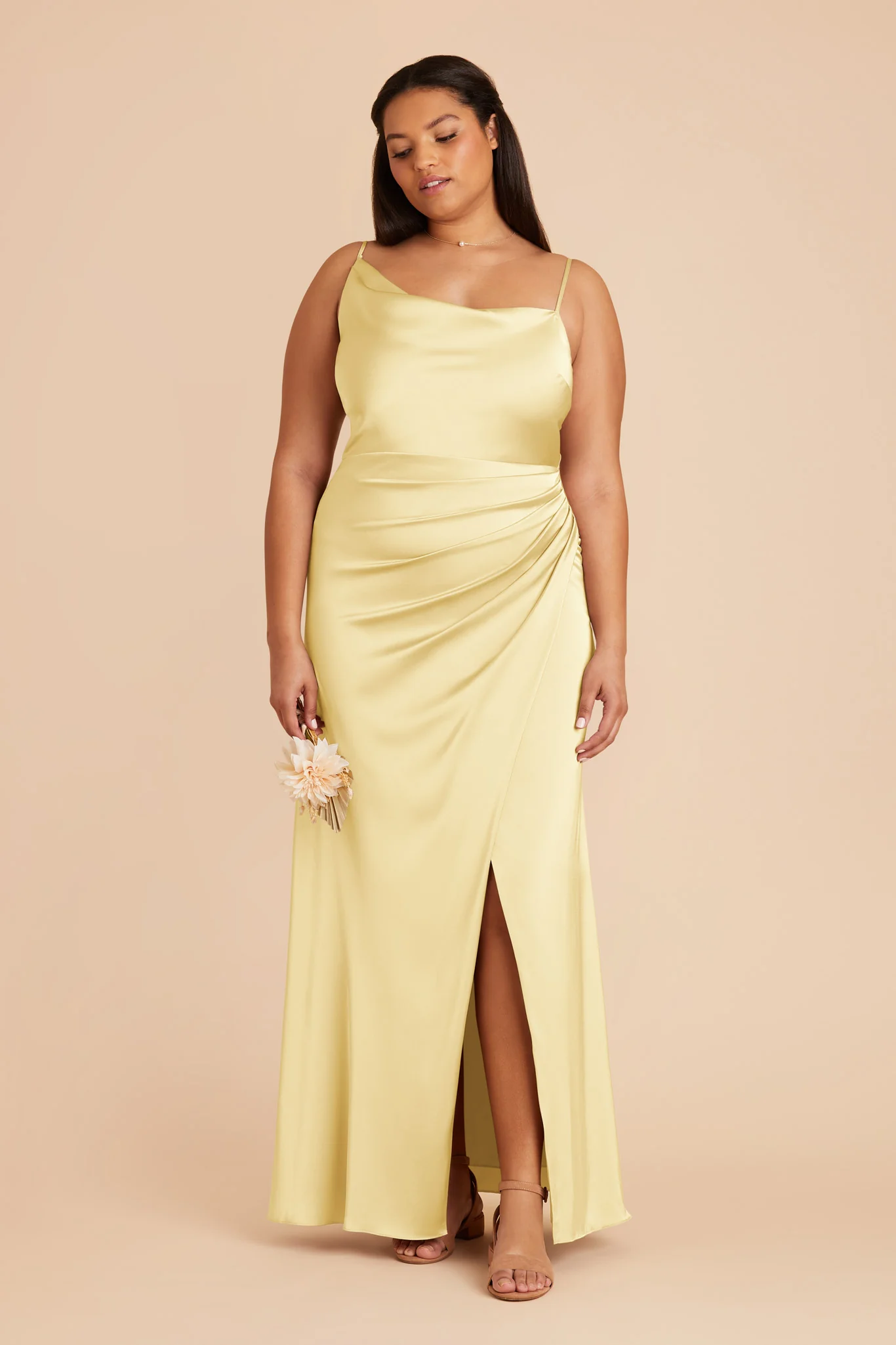 Jennifer Matte Satin Dress - Lemon Sorbet - Image 2