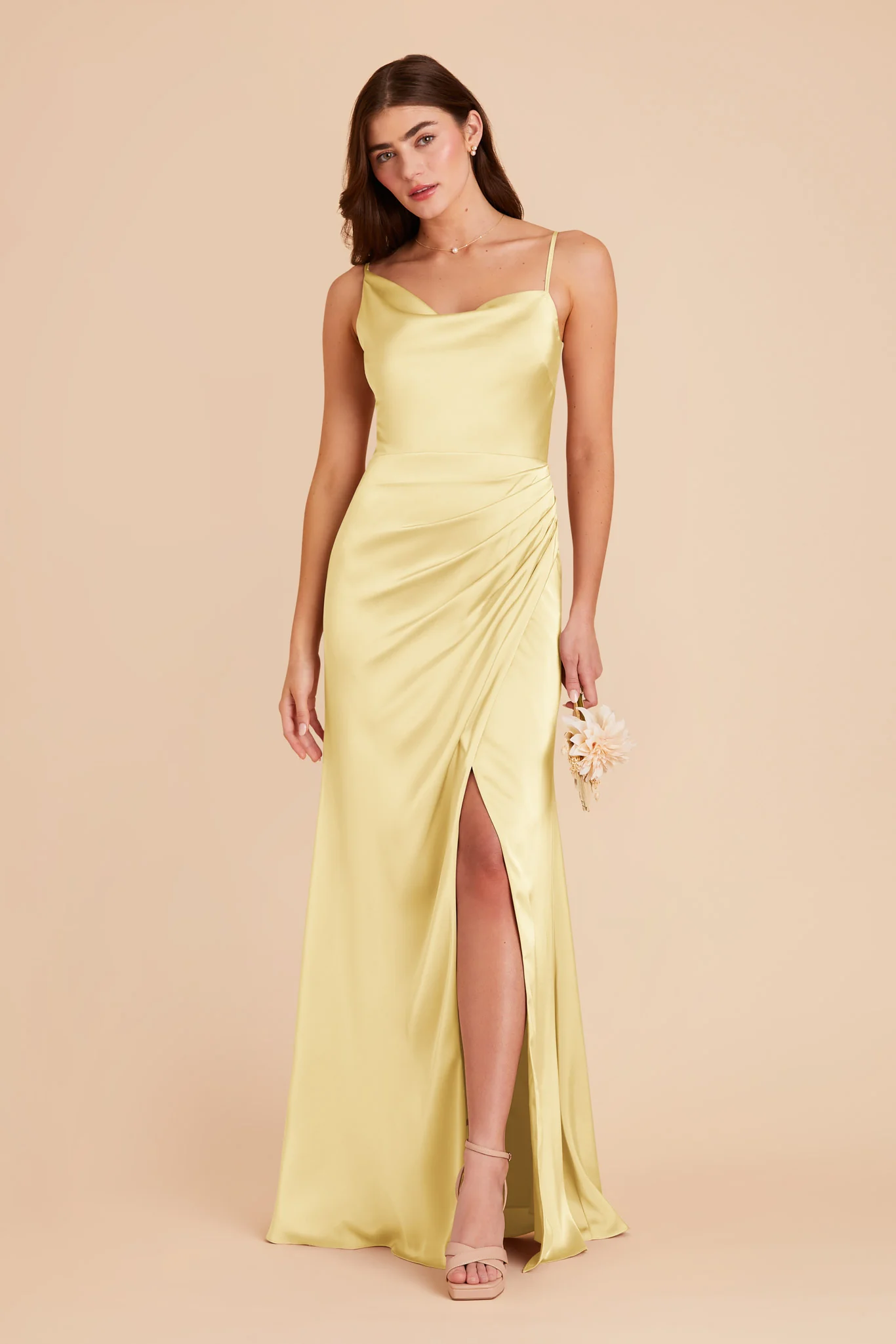 Jennifer Matte Satin Dress - Lemon Sorbet - Image 3
