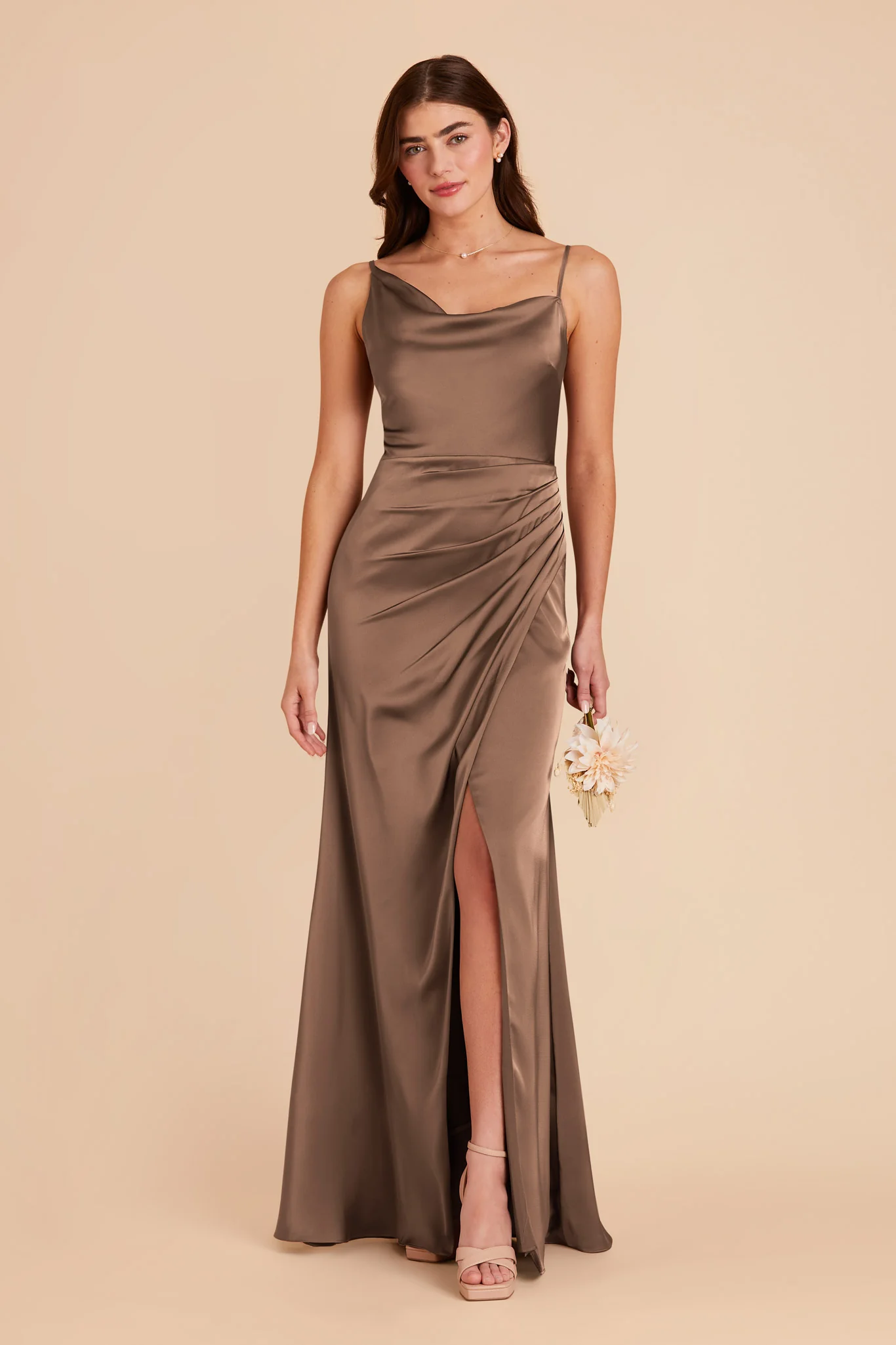 Jennifer Matte Satin Dress - Mocha