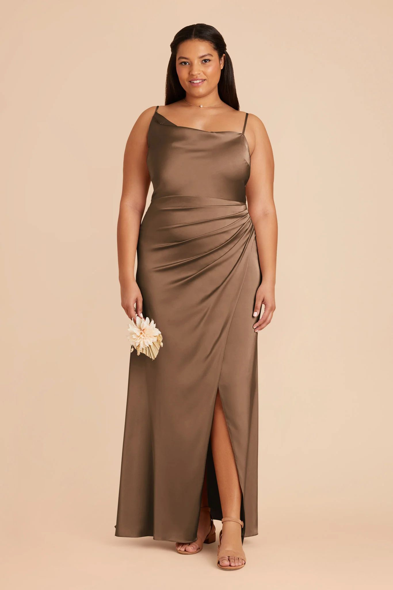 Jennifer Matte Satin Dress - Mocha - Image 2