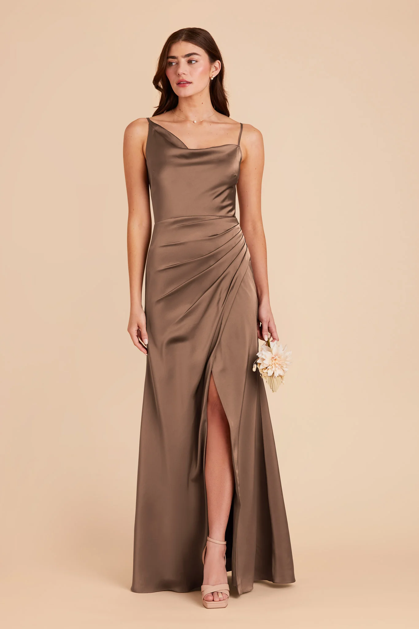 Jennifer Matte Satin Dress - Mocha - Image 3