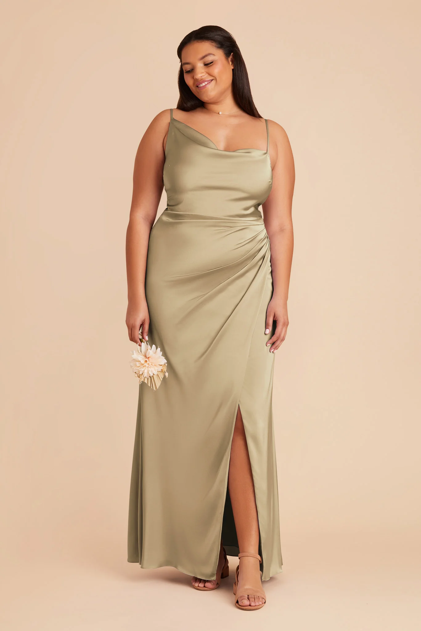 Jennifer Matte Satin Dress - Moss Green - Image 2
