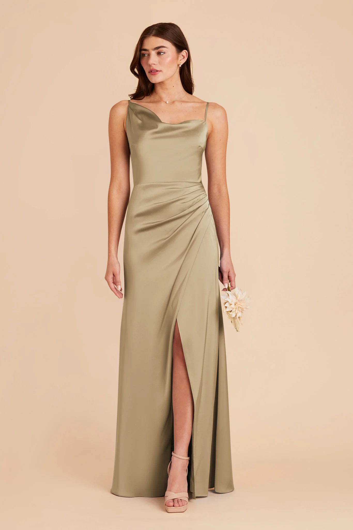 Jennifer Matte Satin Dress - Moss Green - Image 3