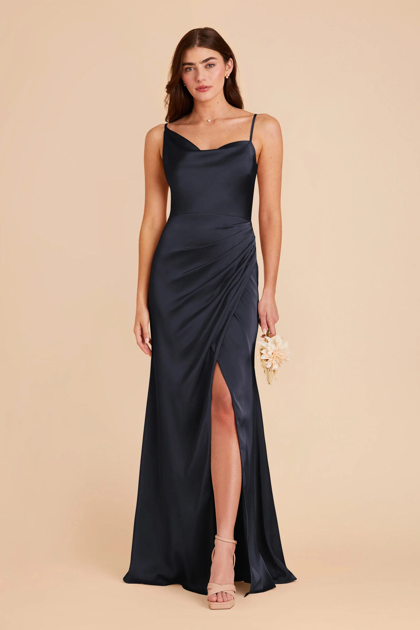 Jennifer Matte Satin Dress - Navy