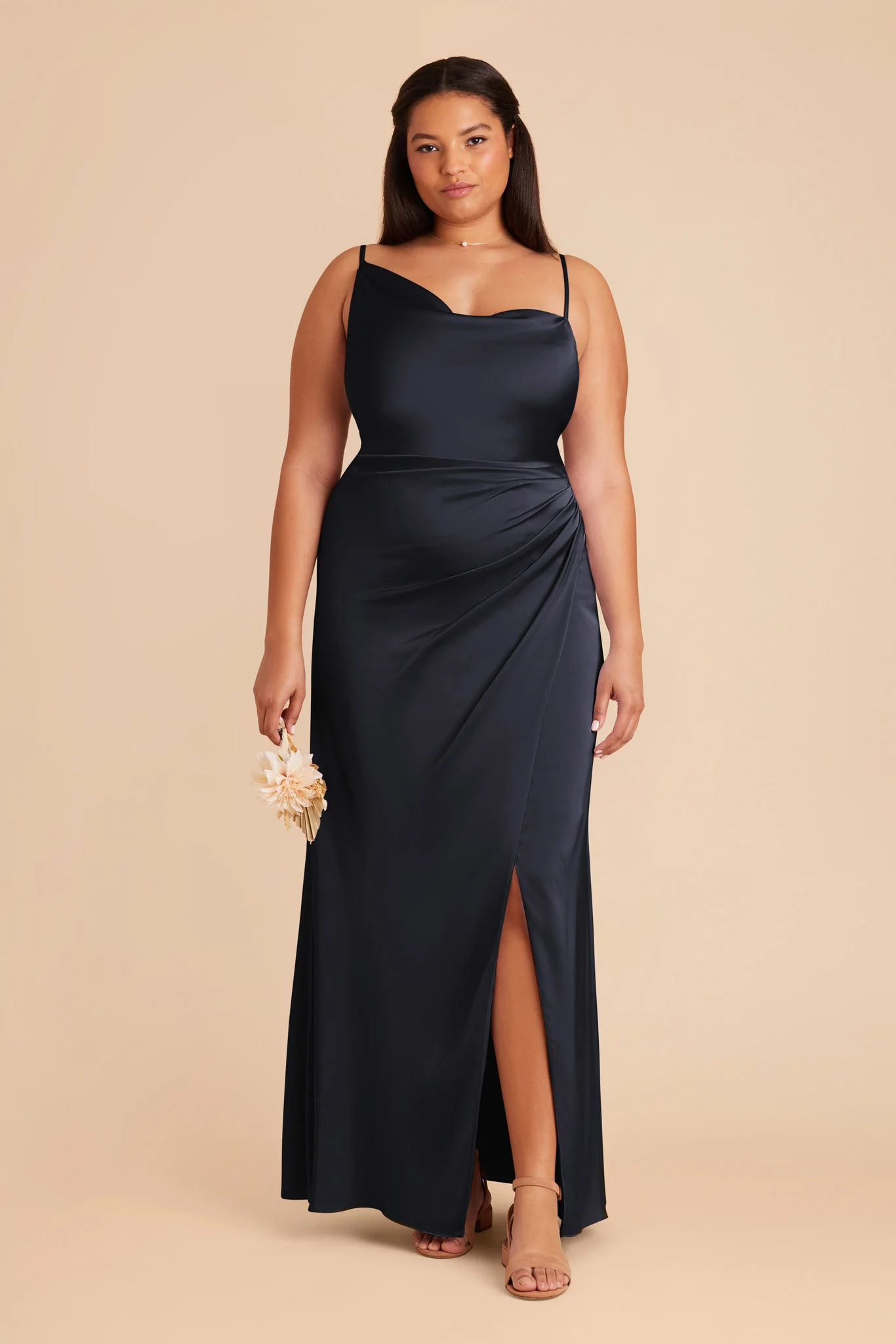 Jennifer Matte Satin Dress - Navy - Image 2