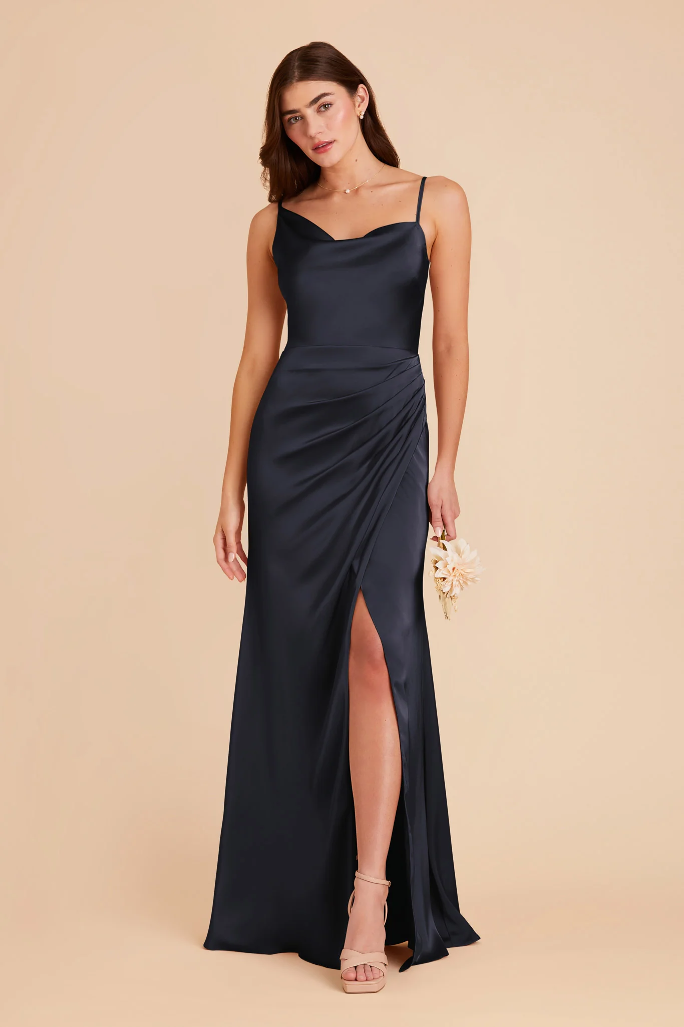 Jennifer Matte Satin Dress - Navy - Image 3