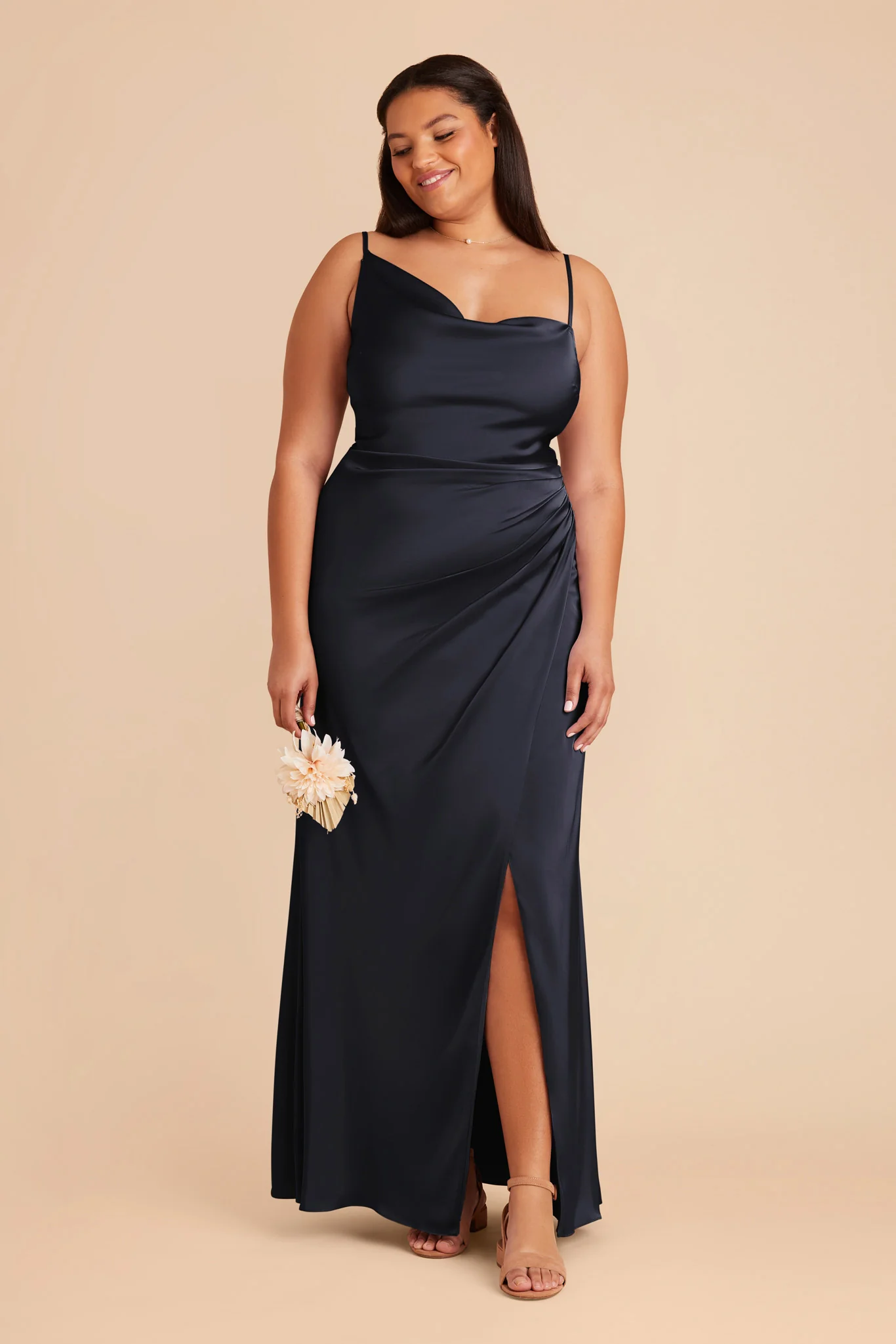 Jennifer Matte Satin Dress - Navy - Image 7