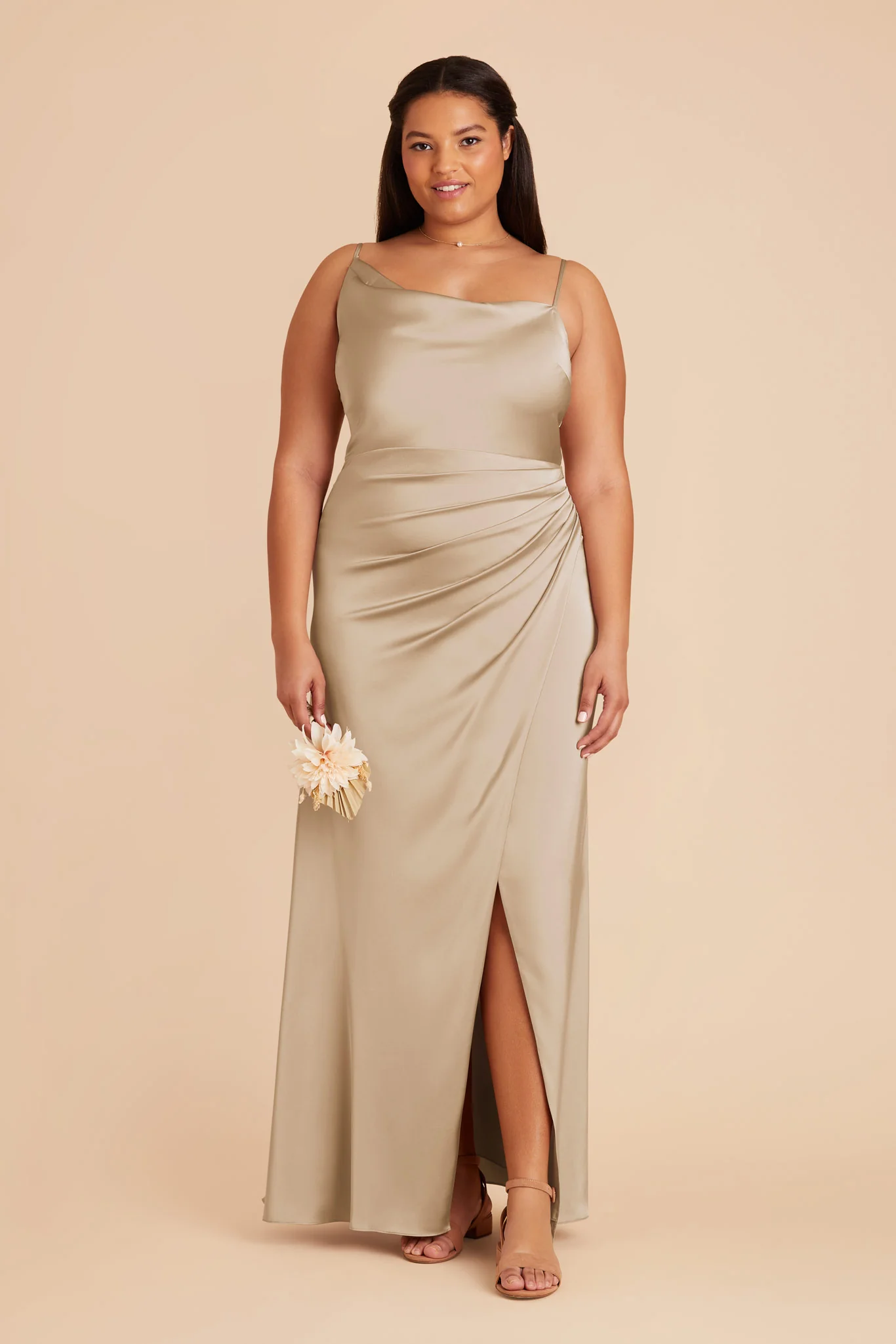 Jennifer Matte Satin Dress - Neutral Champagne - Image 2