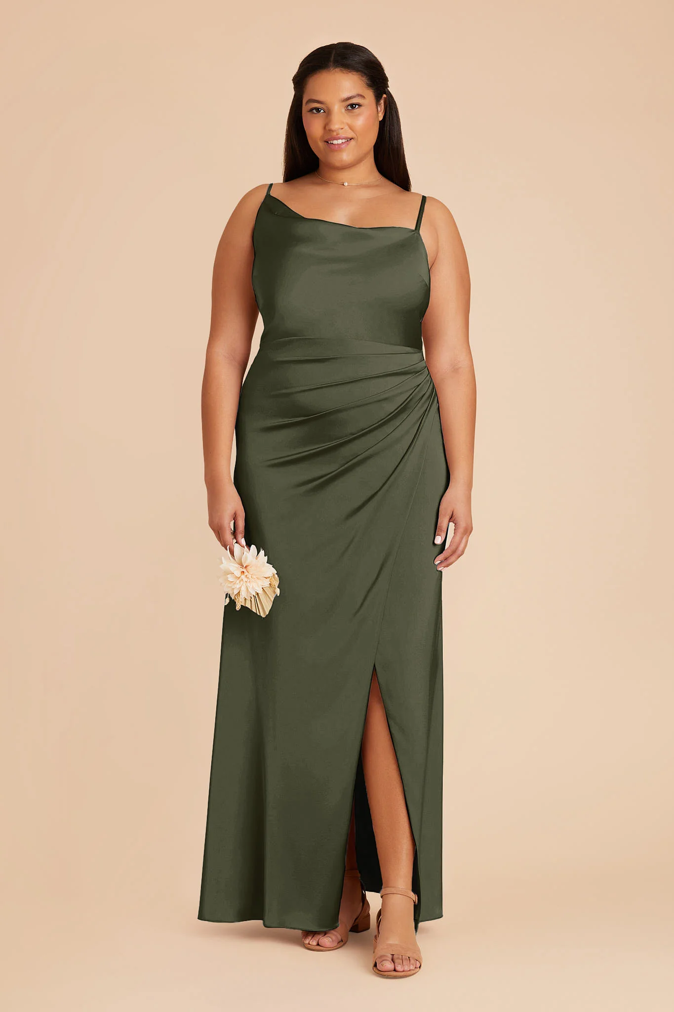 Jennifer Matte Satin Dress - Olive - Image 2