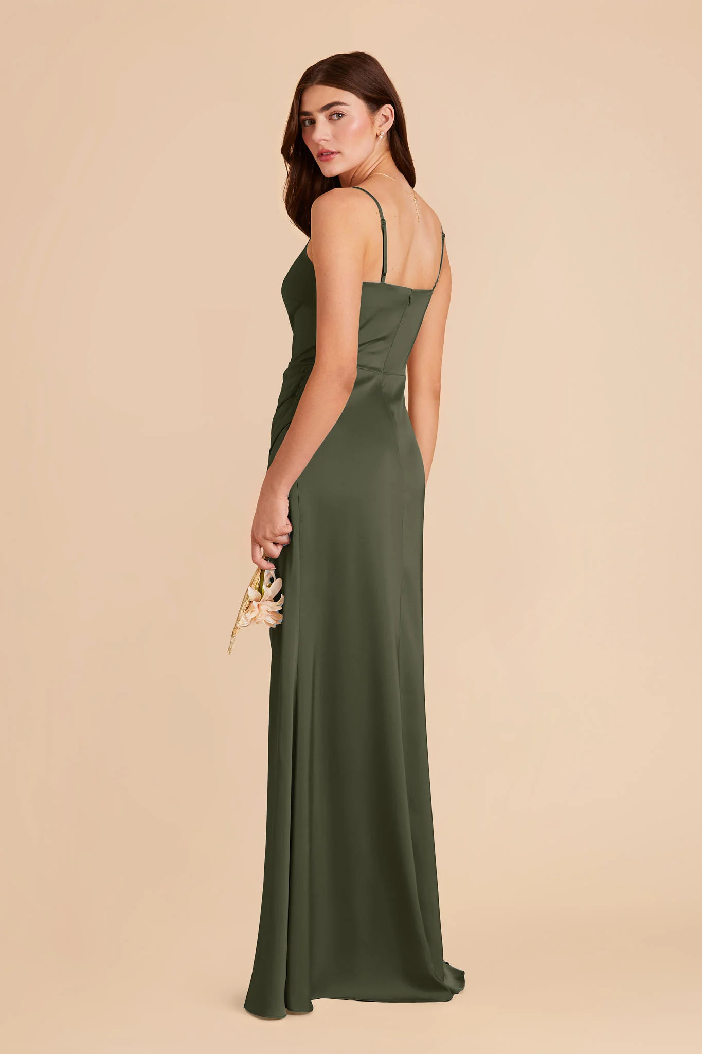 Jennifer Matte Satin Dress - Olive - Image 3
