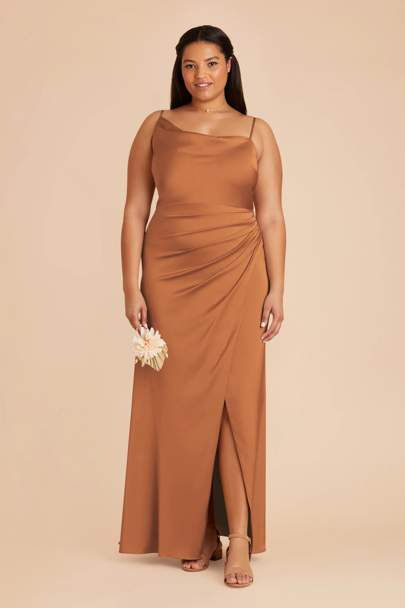 Jennifer Matte Satin Dress - Rust - Image 2