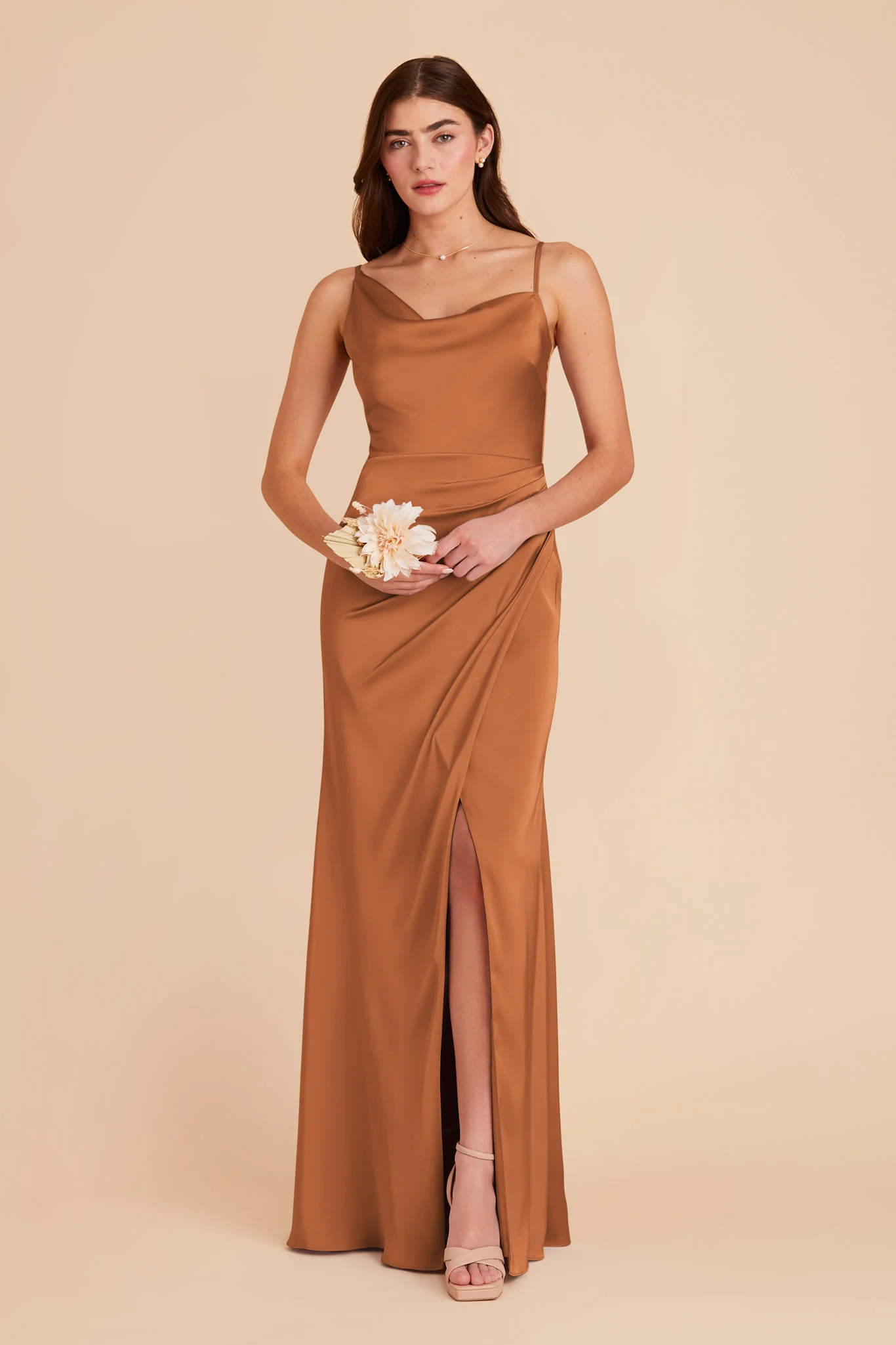 Jennifer Matte Satin Dress - Rust - Image 3