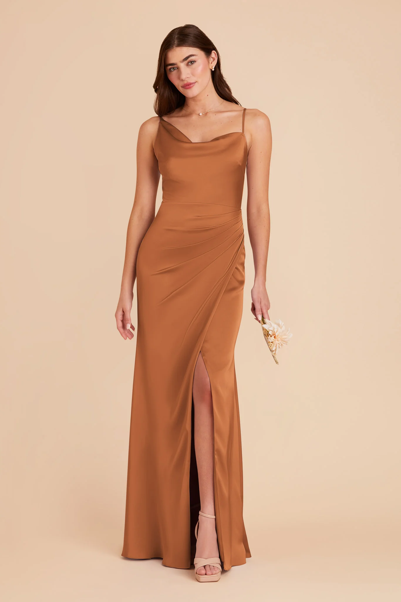 Jennifer Matte Satin Dress - Rust - Image 4
