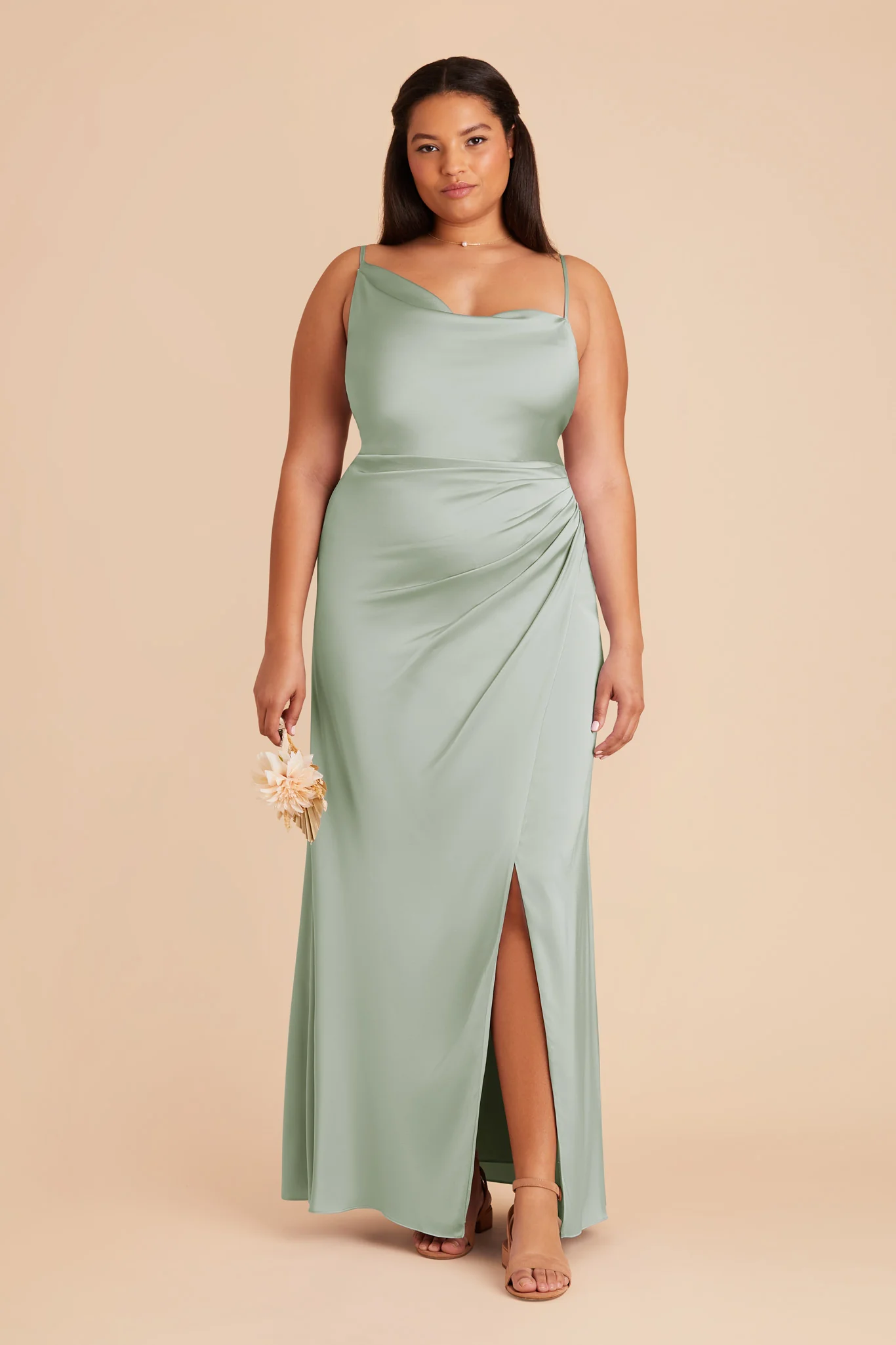 Jennifer Matte Satin Dress - Sage - Image 2