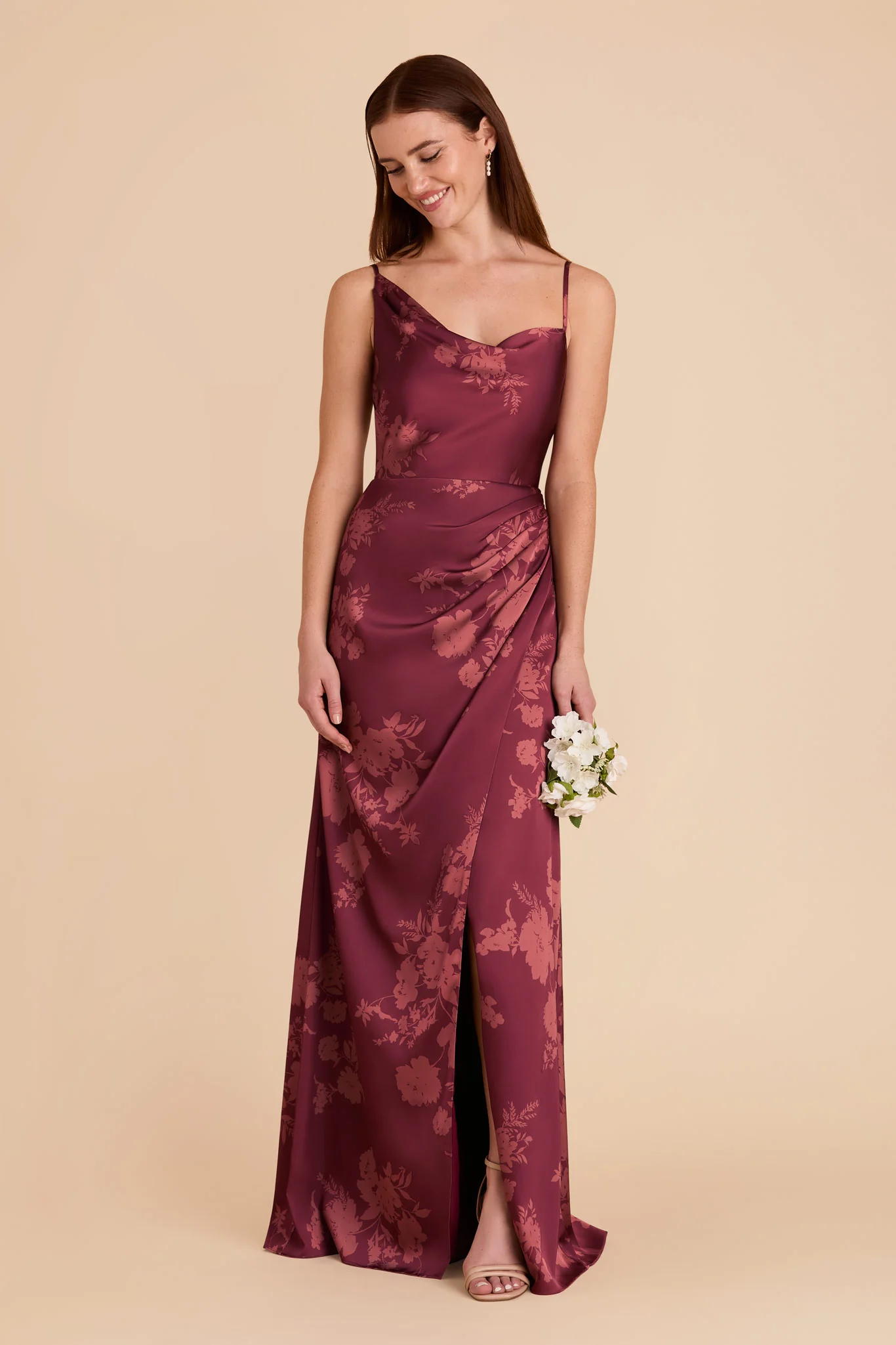 Jennifer Matte Satin Dress - Sangria Whimsical Blooms - Image 2