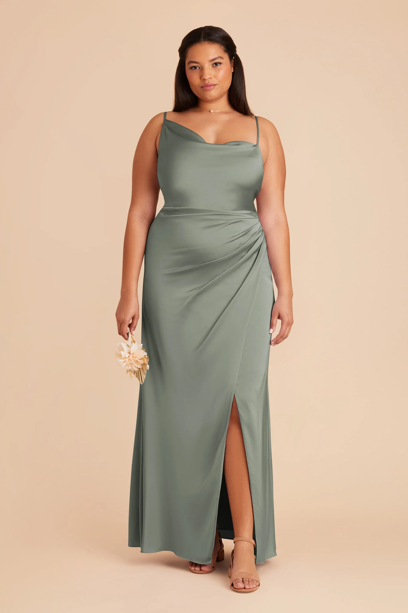 Jennifer Matte Satin Dress - Sea Glass - Image 2