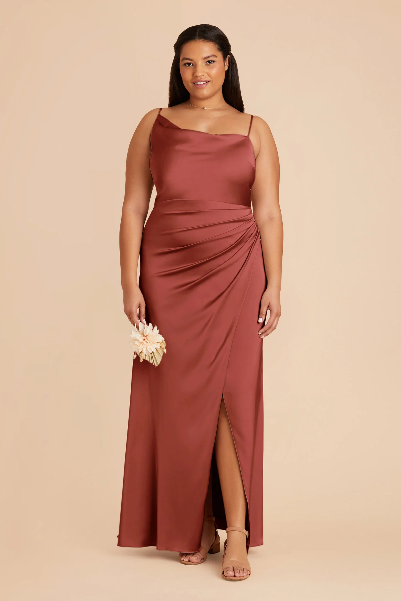 Jennifer Matte Satin Dress - Spice - Image 2