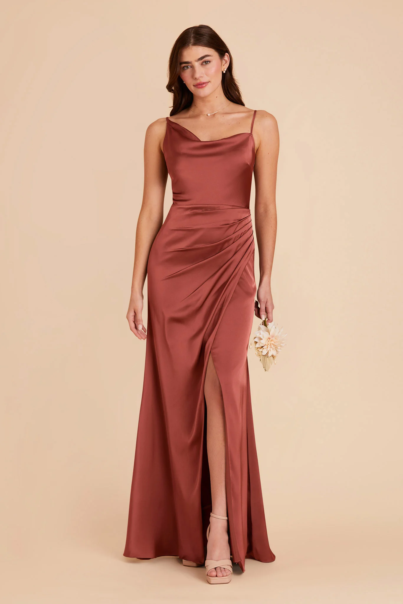 Jennifer Matte Satin Dress - Spice - Image 3