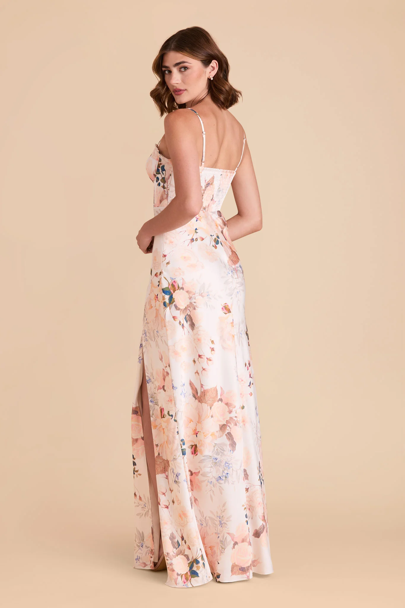 Jessica Matte Satin Dress - Champagne Cascadia Bouquet - Image 4