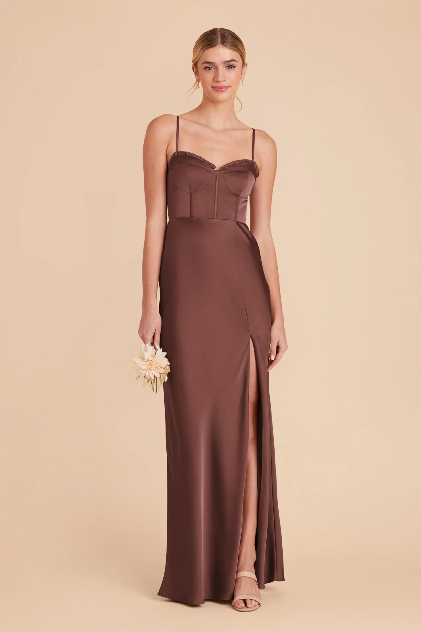 Jessica Matte Satin Dress - Chocolate Brown - Image 3