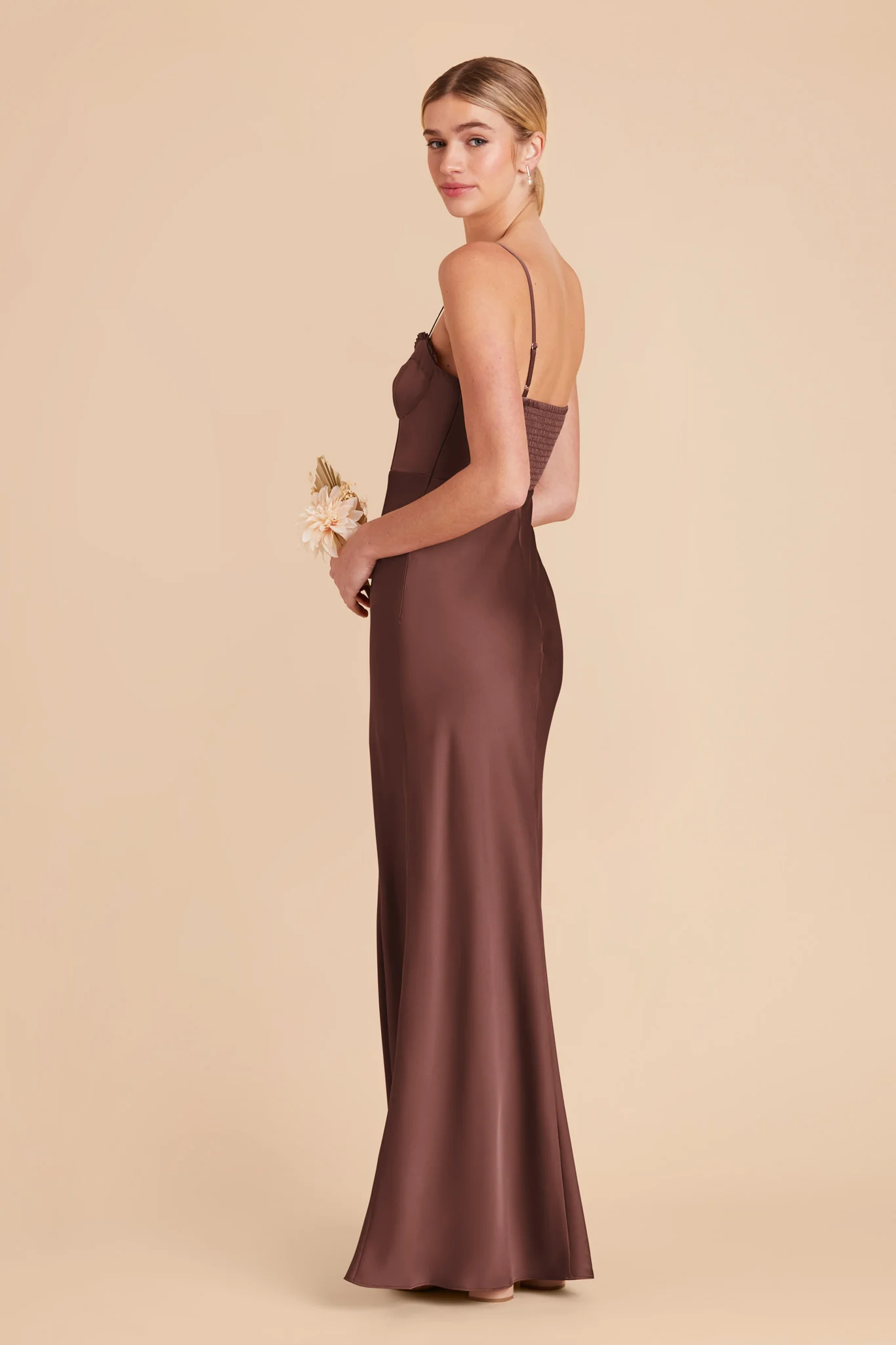 Jessica Matte Satin Dress - Chocolate Brown - Image 4