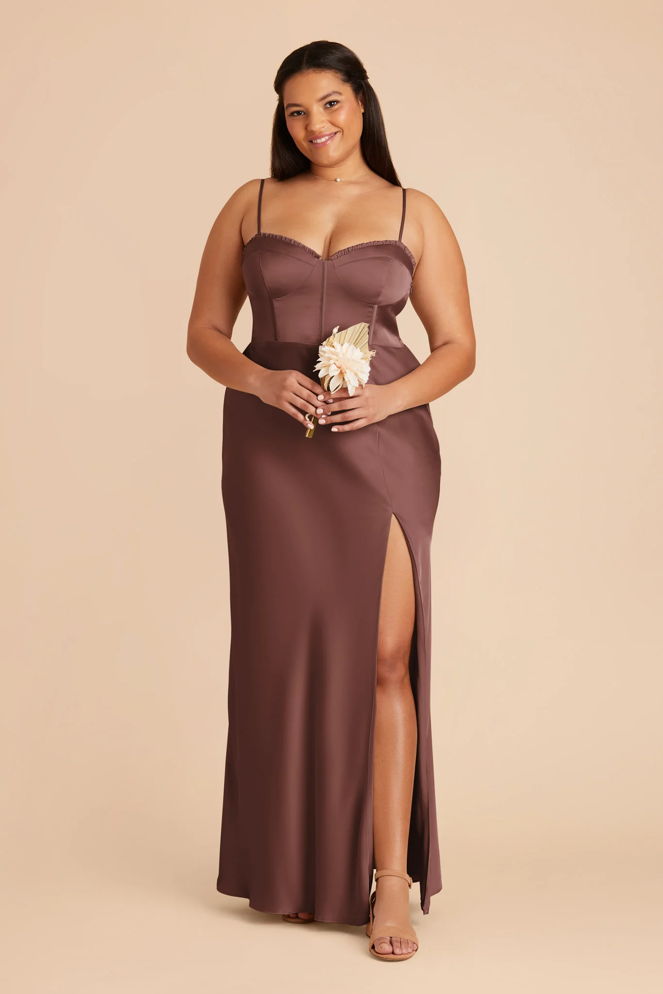 Jessica Matte Satin Dress - Chocolate Brown - Image 7