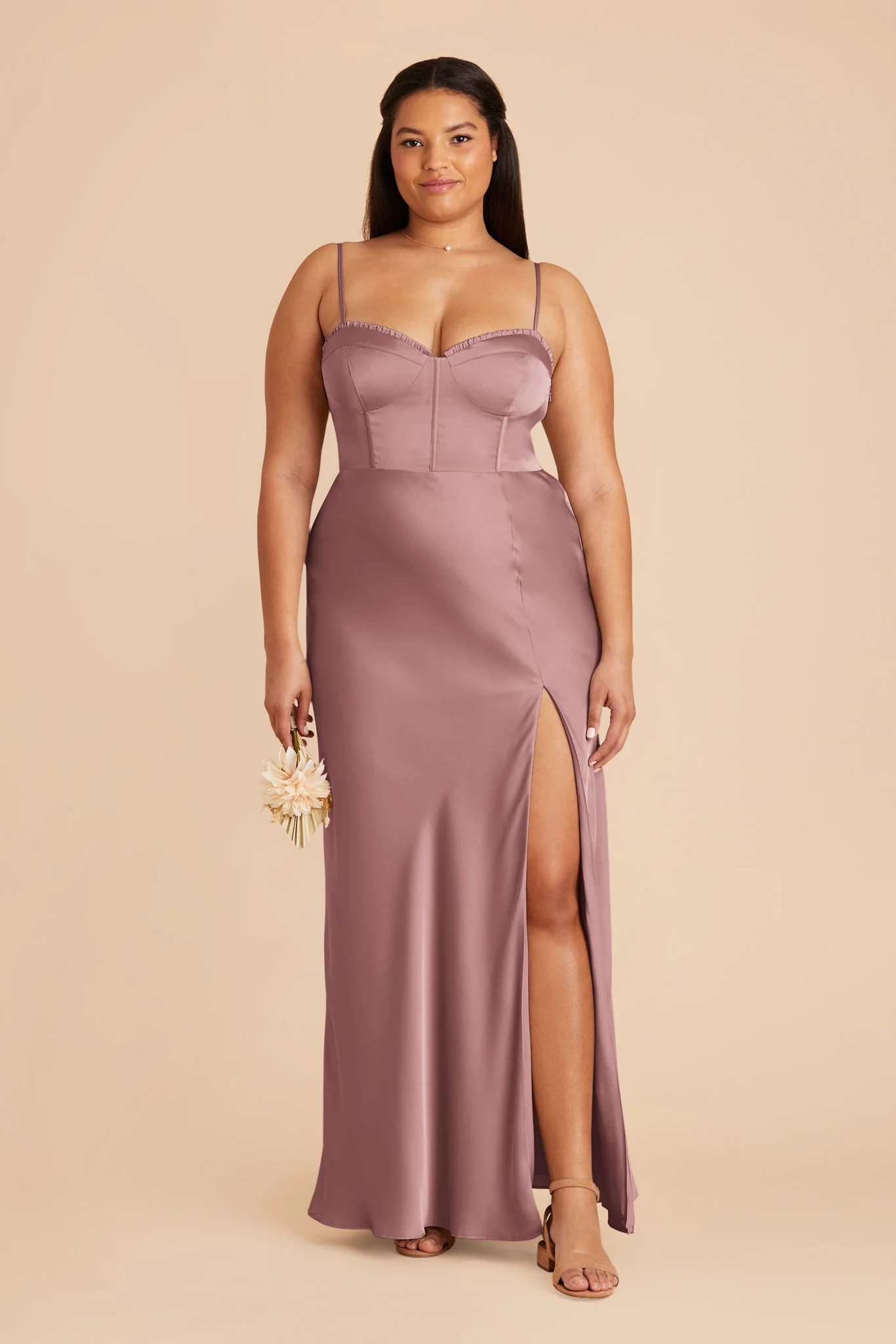 Jessica Matte Satin Dress - Dark Mauve - Image 2