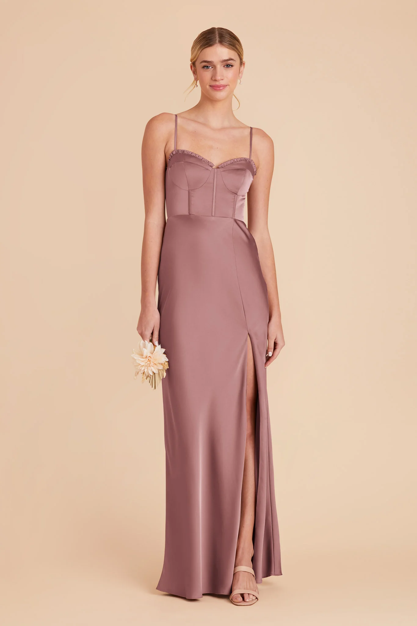 Jessica Matte Satin Dress - Dark Mauve - Image 3