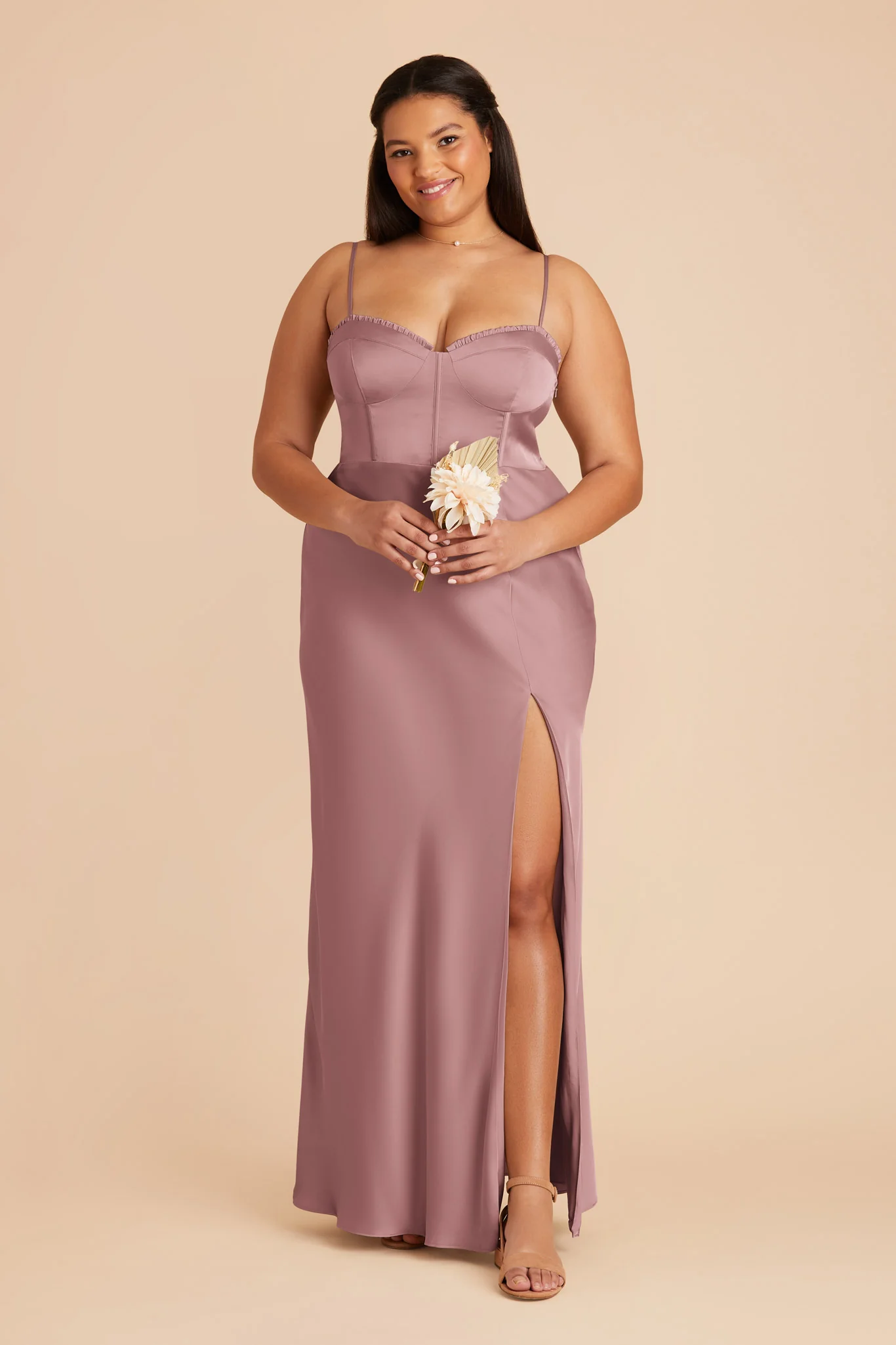 Jessica Matte Satin Dress - Dark Mauve - Image 7