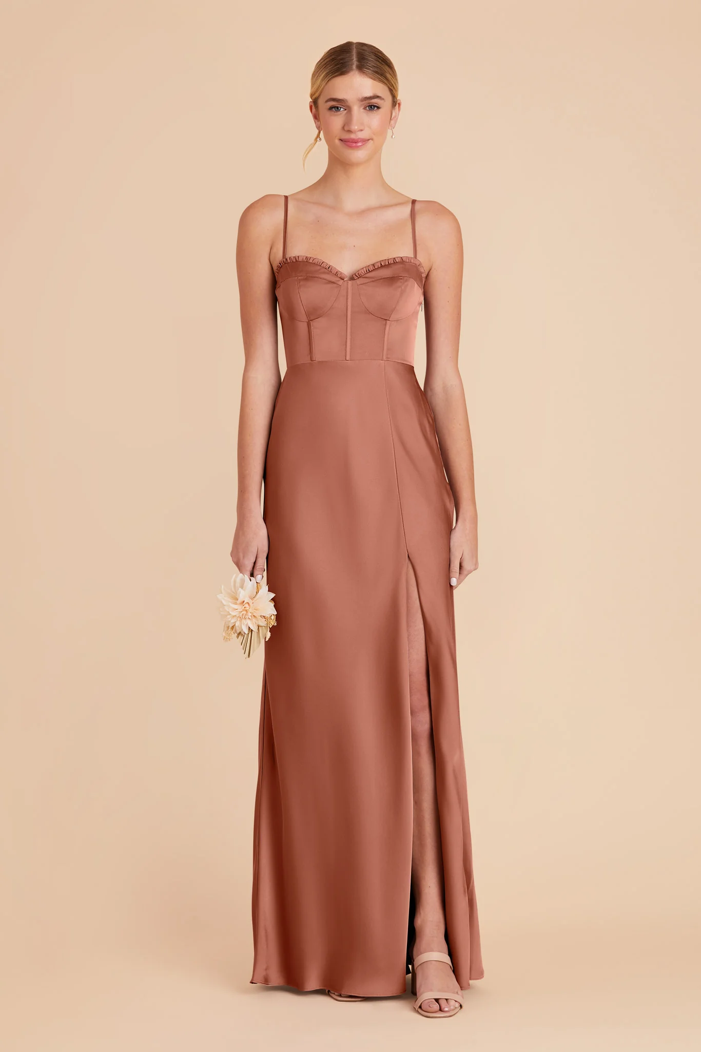 Jessica Matte Satin Dress - Desert Rose