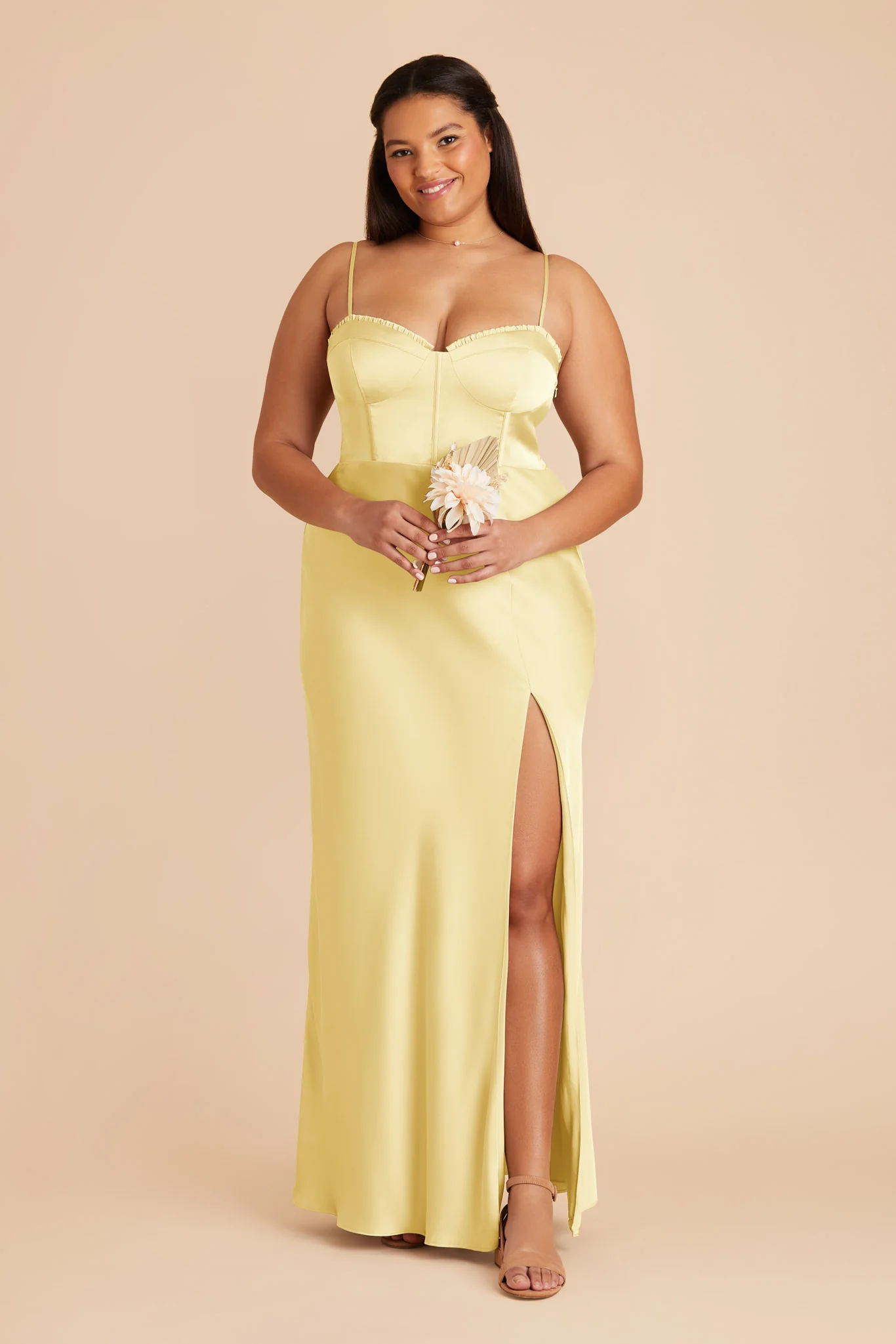 Jessica Matte Satin Dress - Lemon Sorbet - Image 2