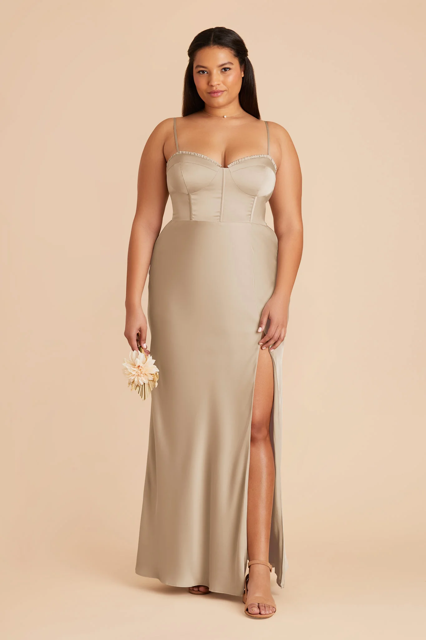 Jessica Matte Satin Dress - Neutral Champagne - Image 7