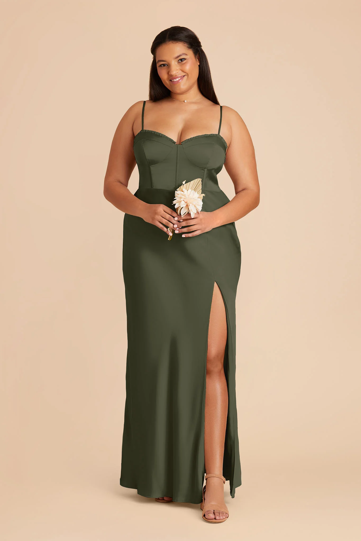 Jessica Matte Satin Dress - Olive - Image 6