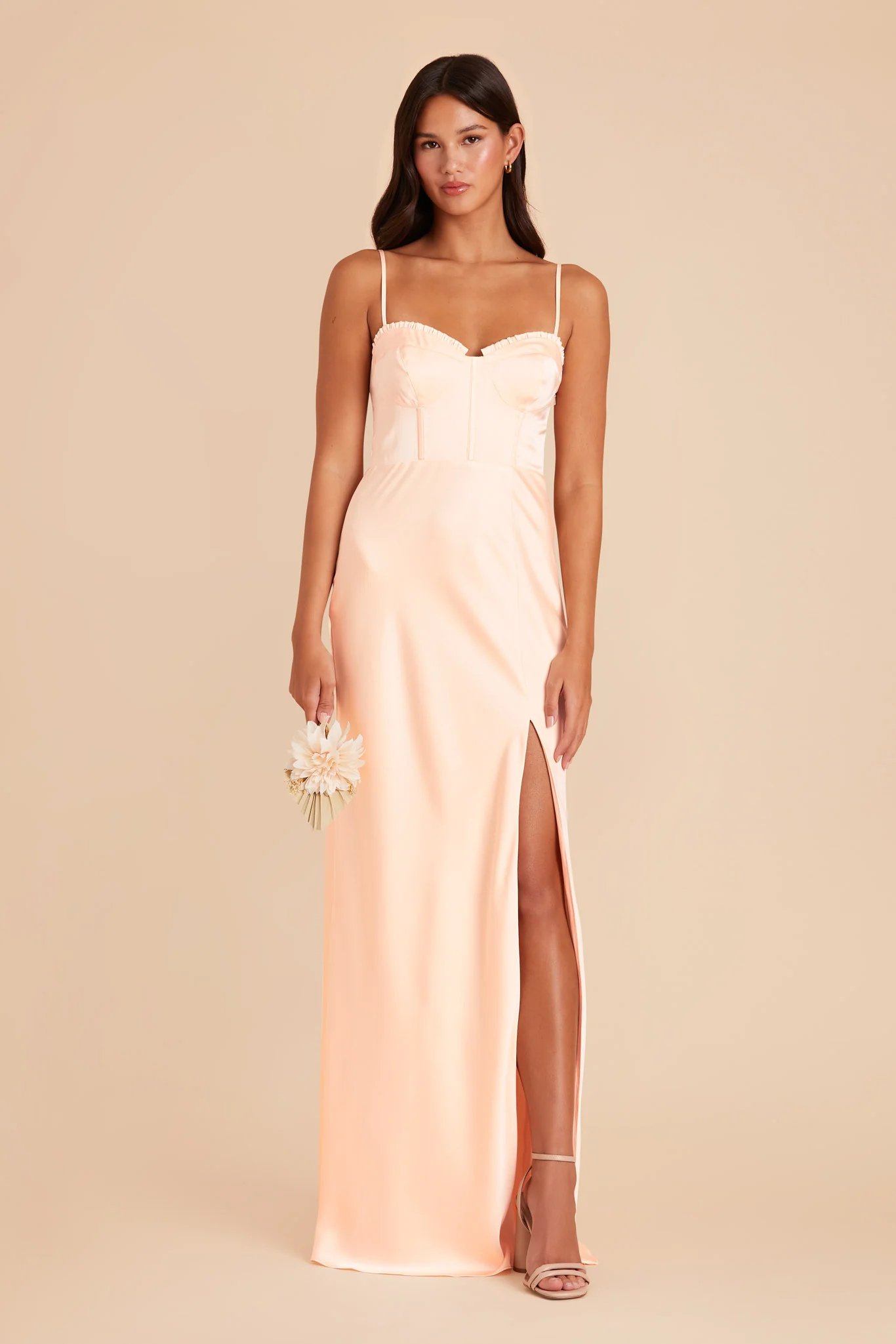 Jessica Matte Satin Dress - Peach Cream - Image 3