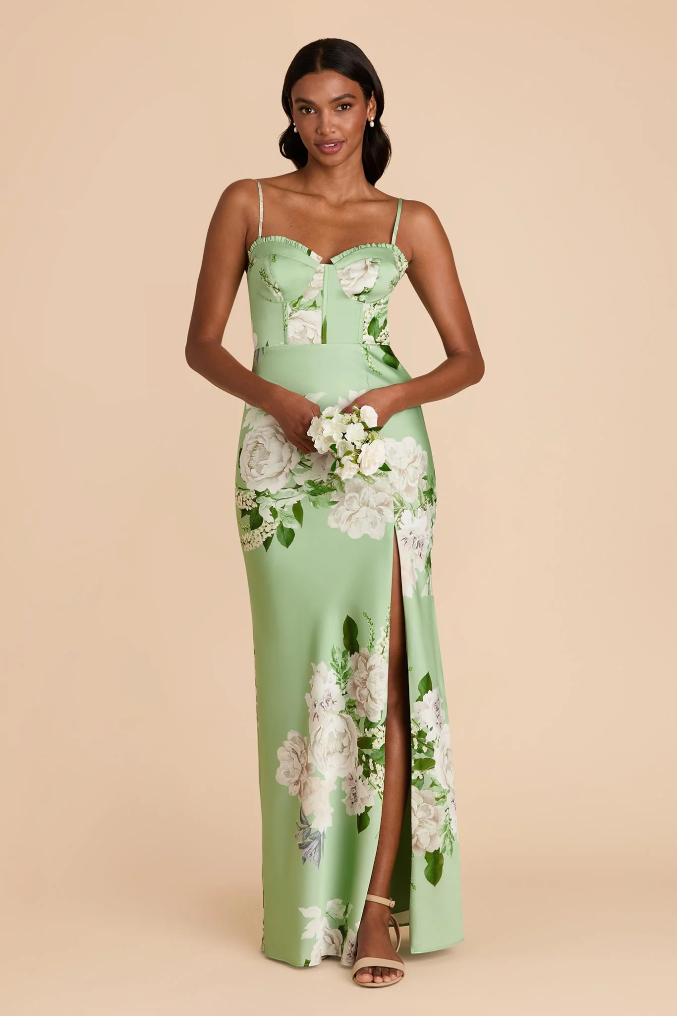 Jessica Matte Satin Dress - Pistachio Garden Bloom - Image 2