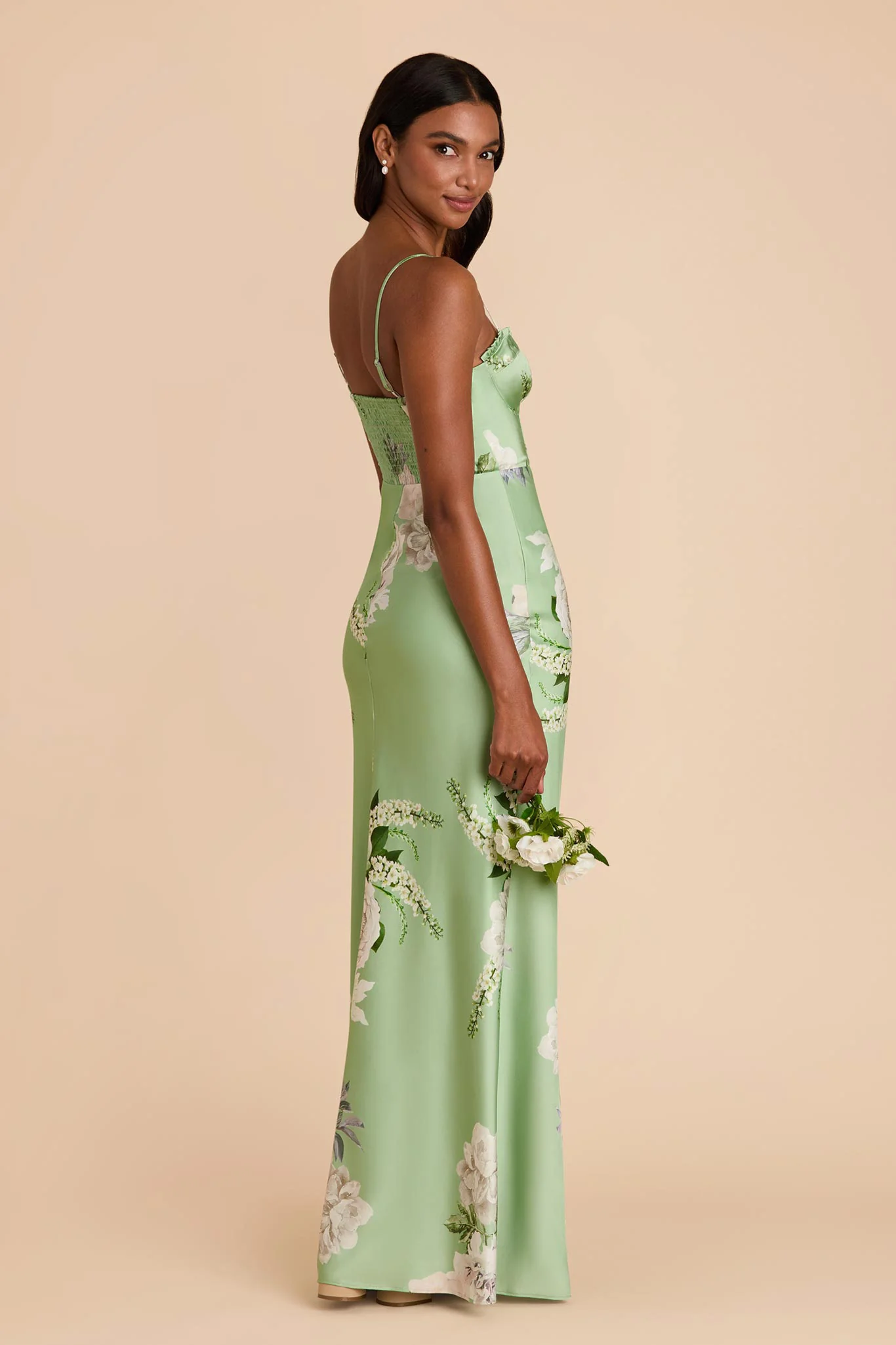 Jessica Matte Satin Dress - Pistachio Garden Bloom - Image 3