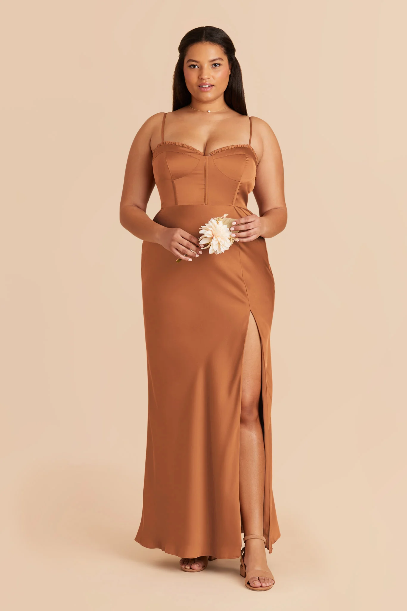 Jessica Matte Satin Dress - Rust - Image 2