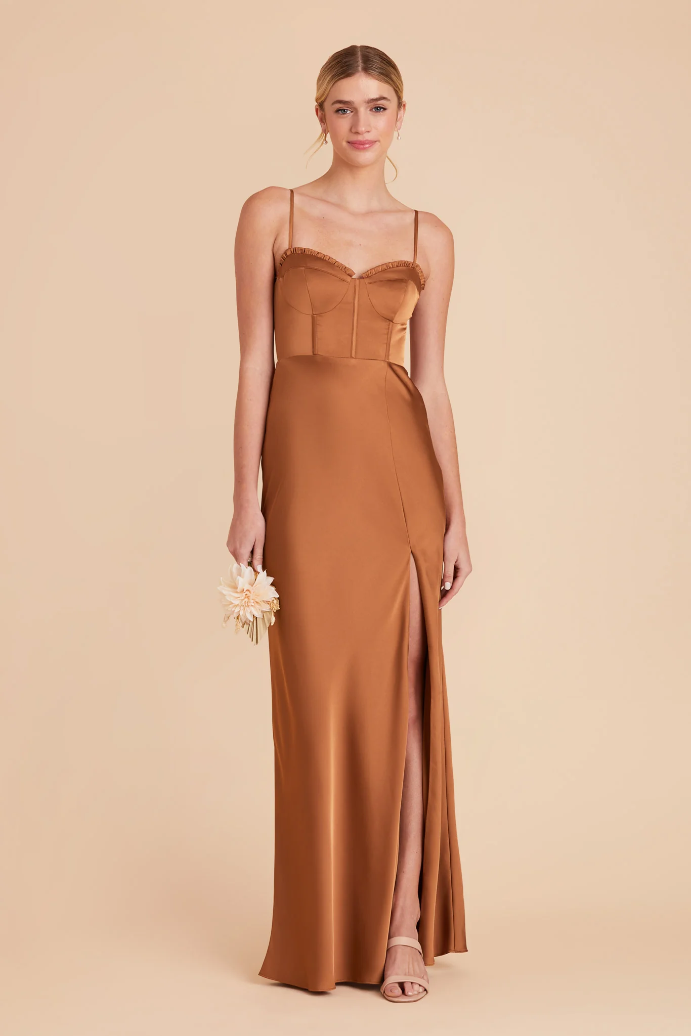 Jessica Matte Satin Dress - Rust - Image 3