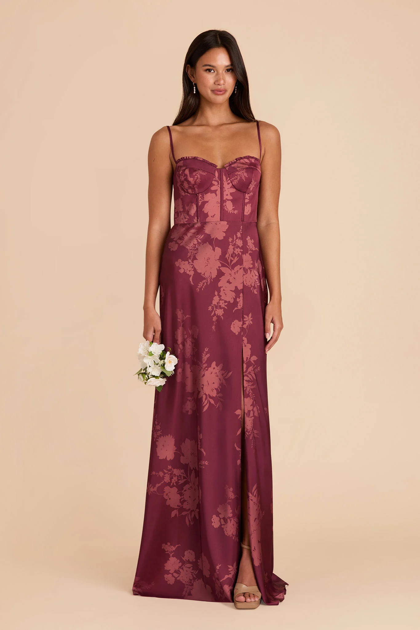 Jessica Matte Satin Dress - Sangria Whimsical Blooms