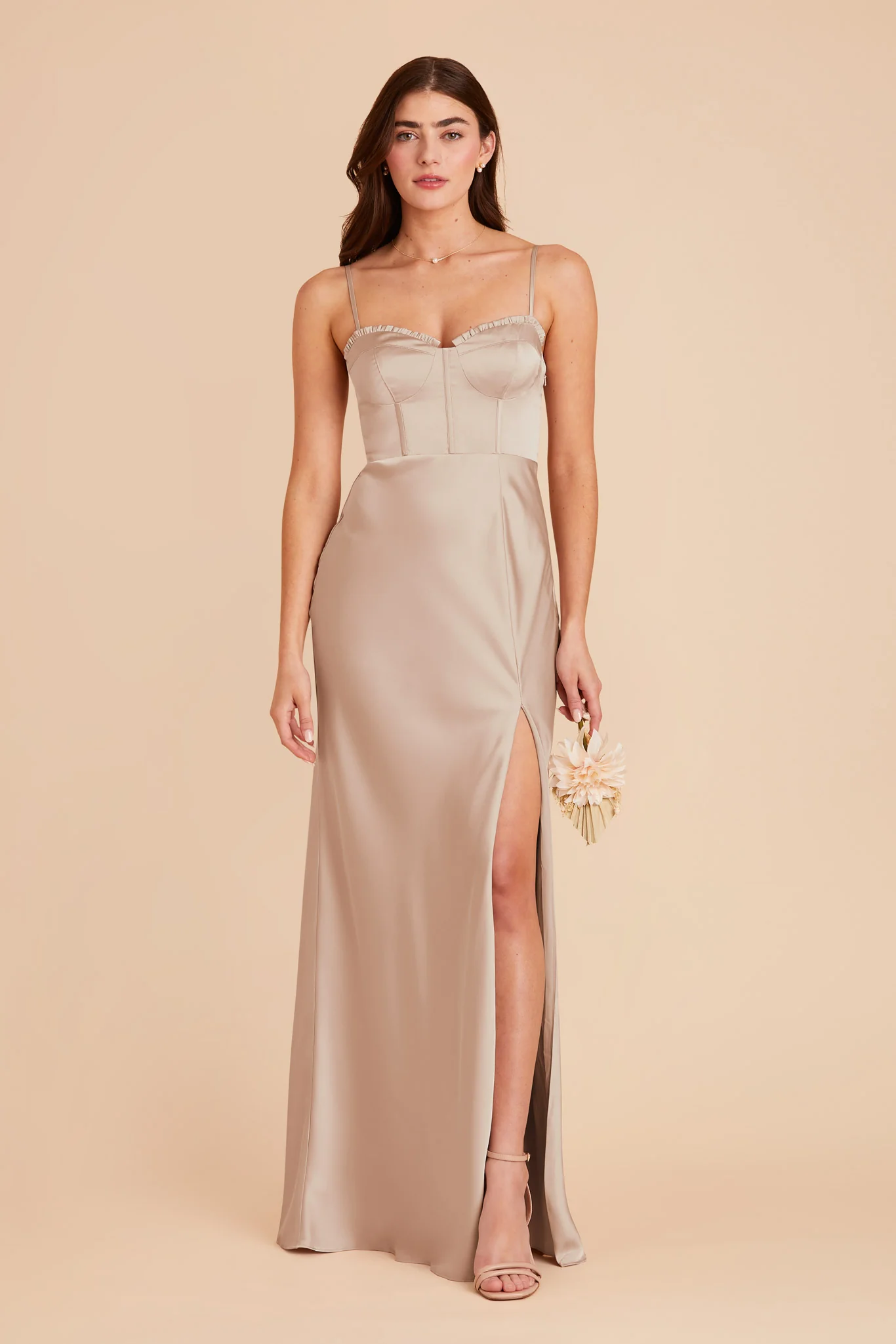 Jessica Matte Satin Dress - Taupe