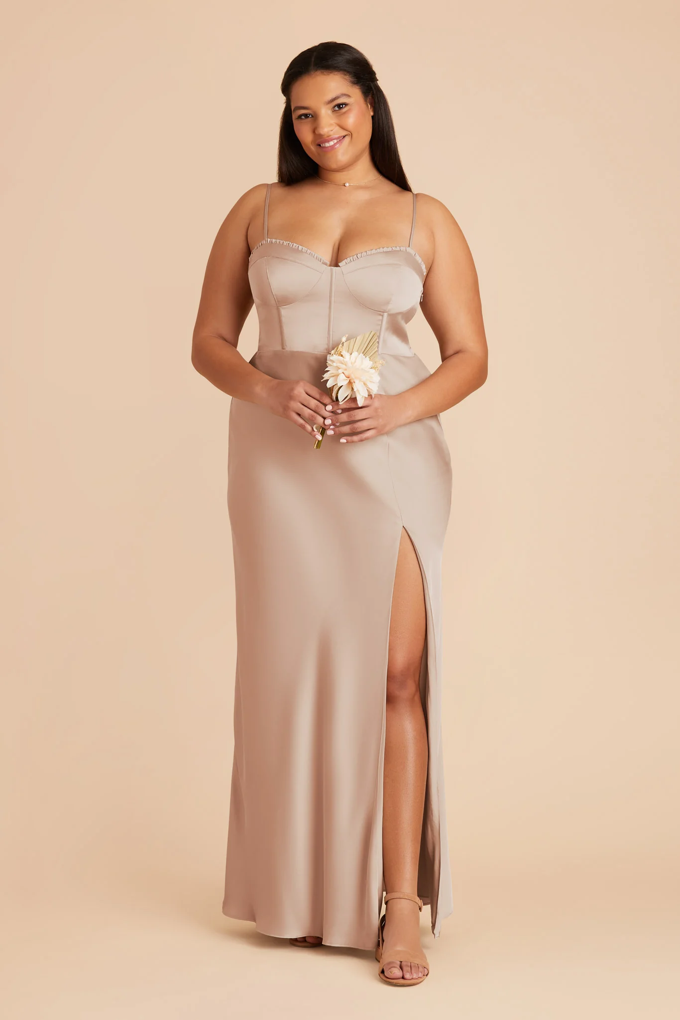 Jessica Matte Satin Dress - Taupe - Image 10