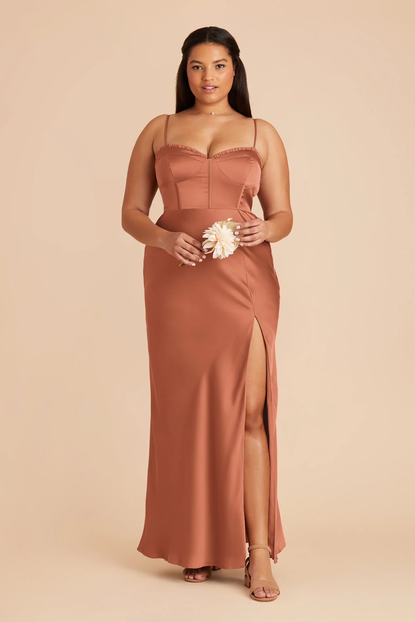 Jessica Matte Satin Dress - Terracotta - Image 2