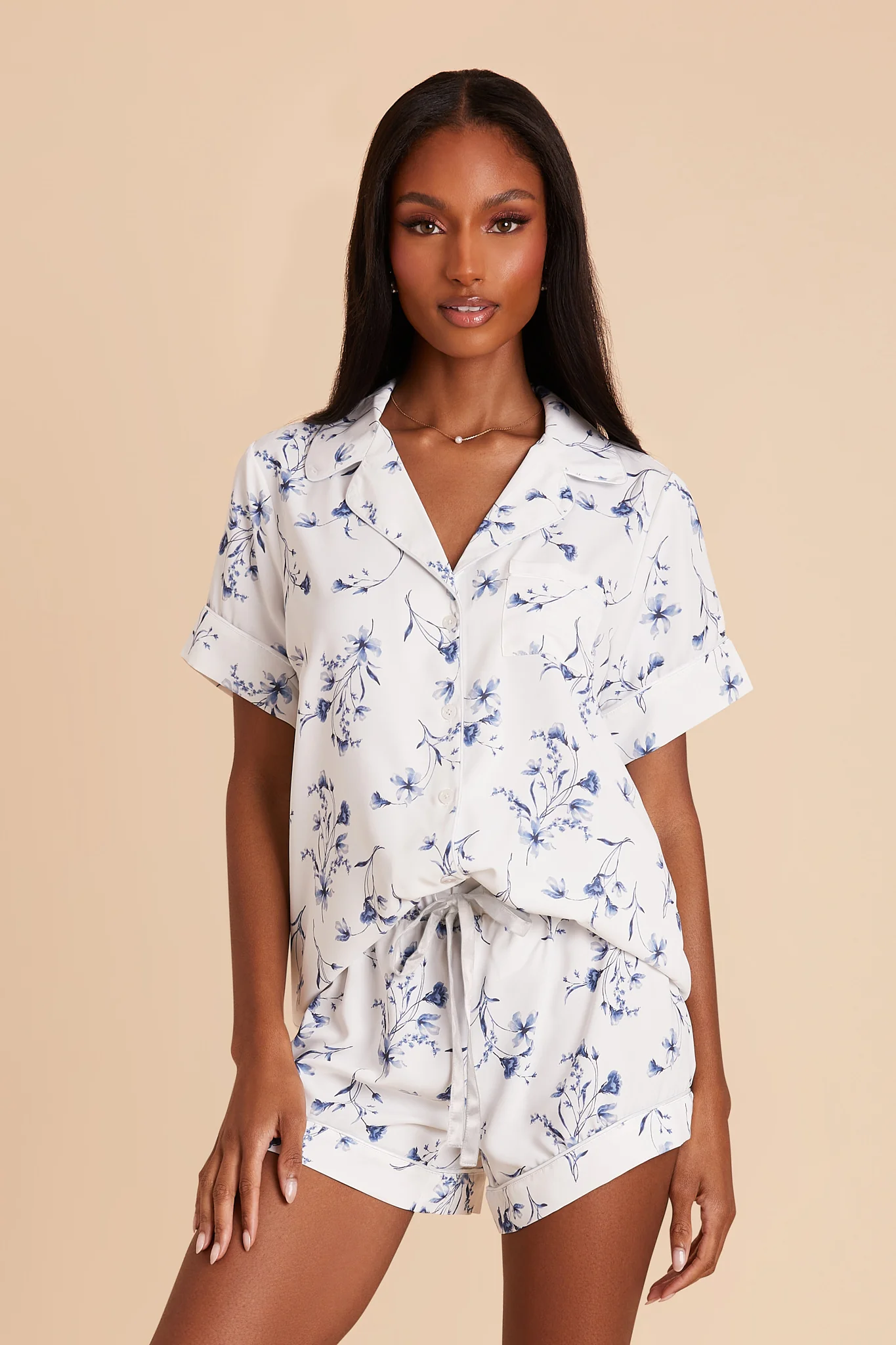 Jonny Matte Satin Pajama Set - Blue Le Fleur