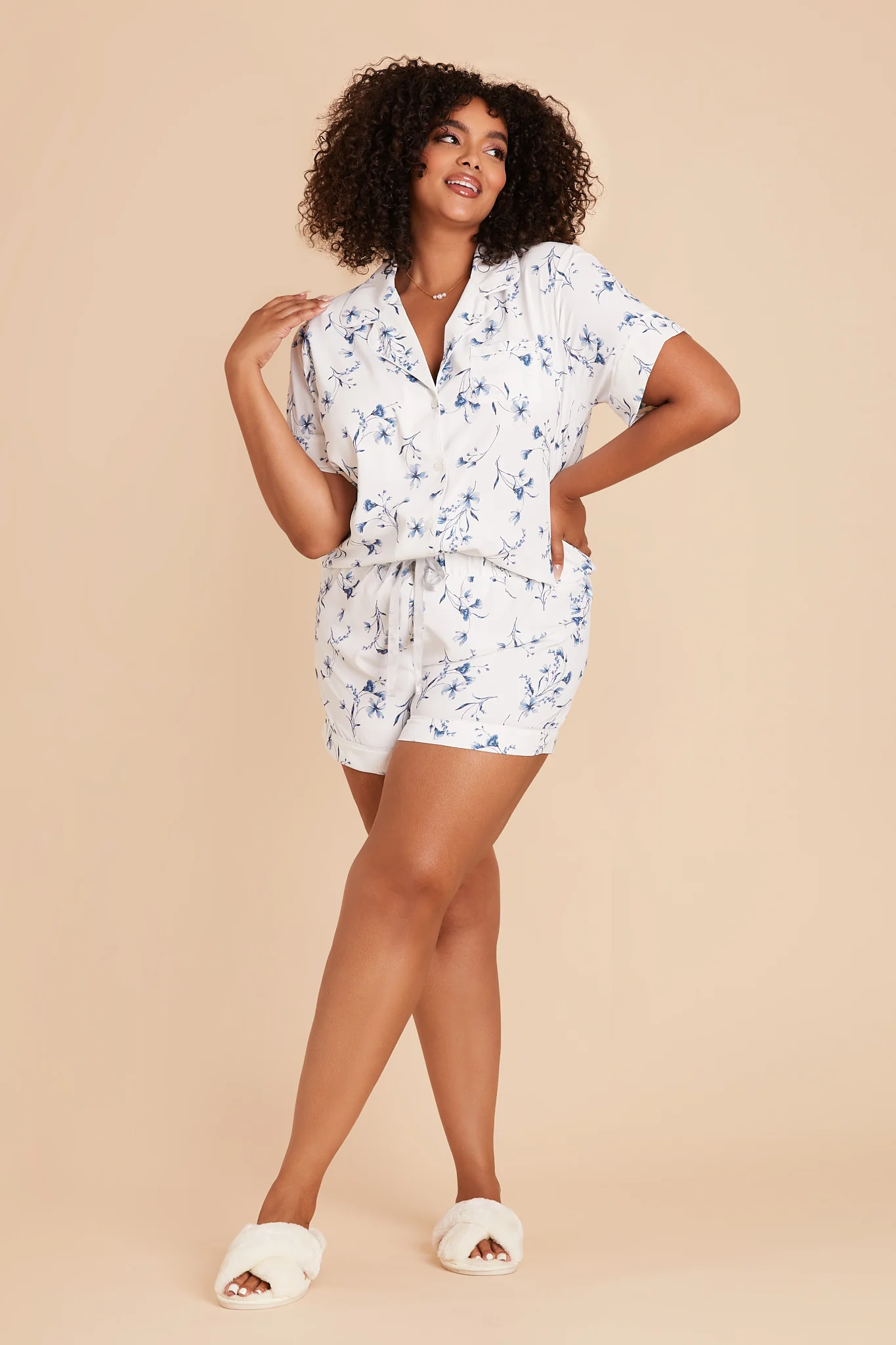 Jonny Matte Satin Pajama Set - Blue Le Fleur - Image 10