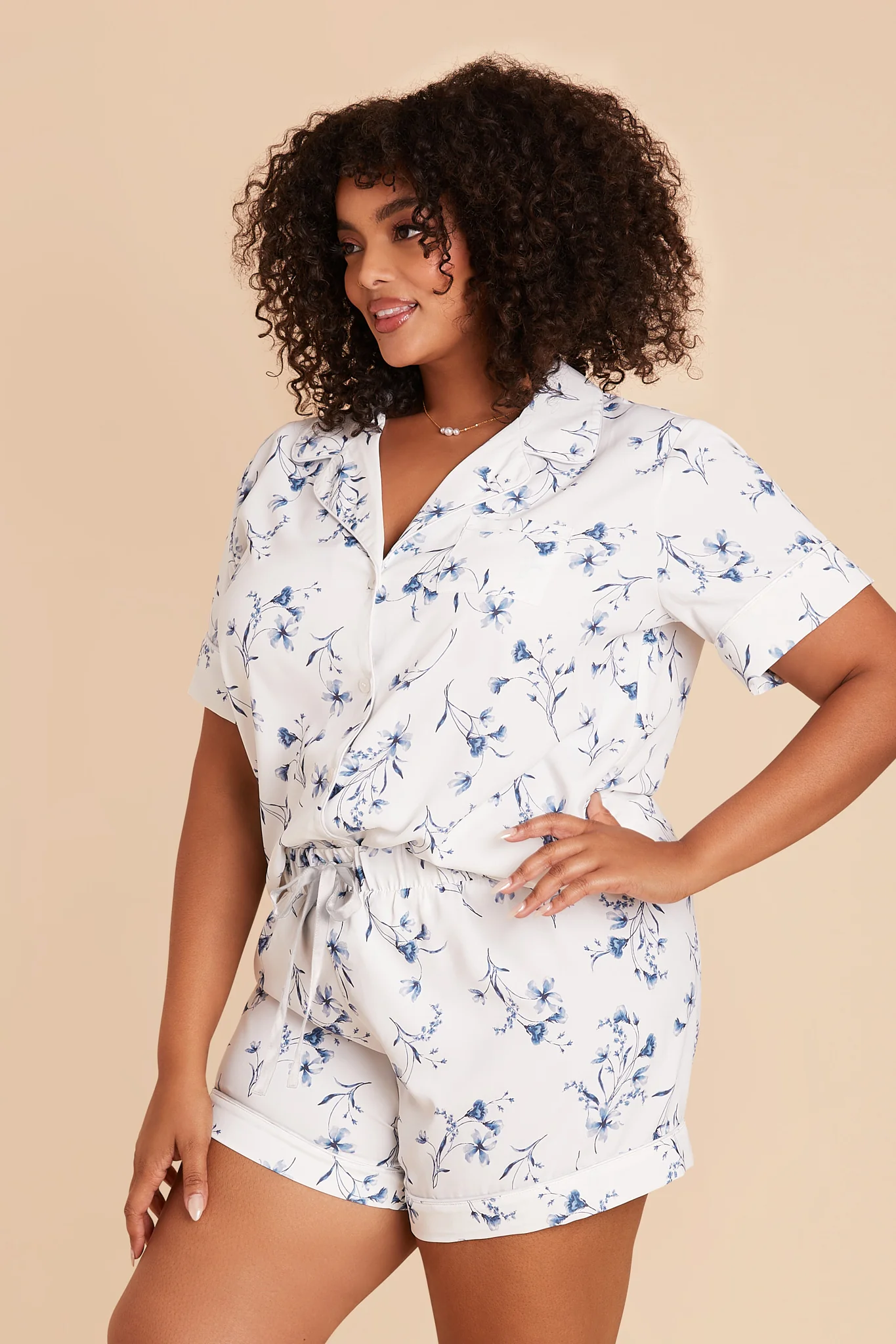 Jonny Matte Satin Pajama Set - Blue Le Fleur - Image 11